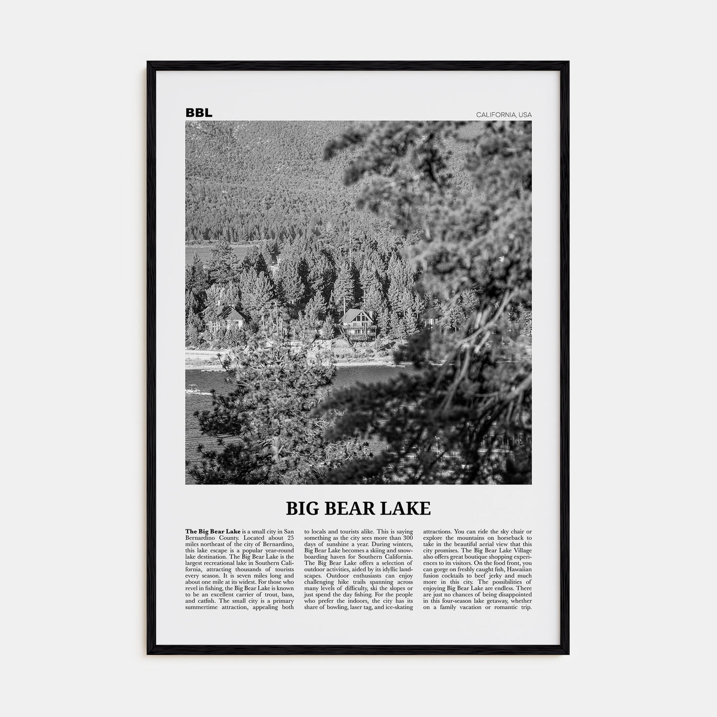 Big Bear Lake Travel B&W No 2 Poster