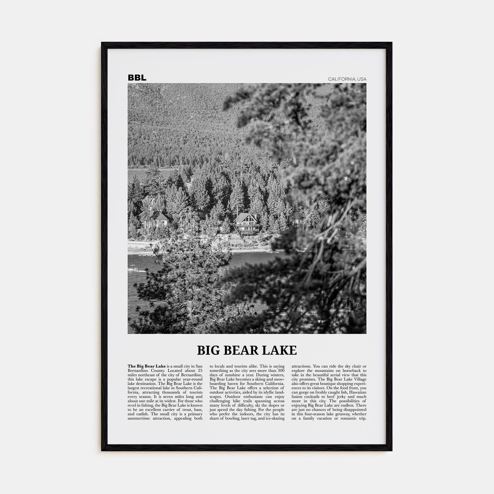 Big Bear Lake Travel B&W No 2 Poster