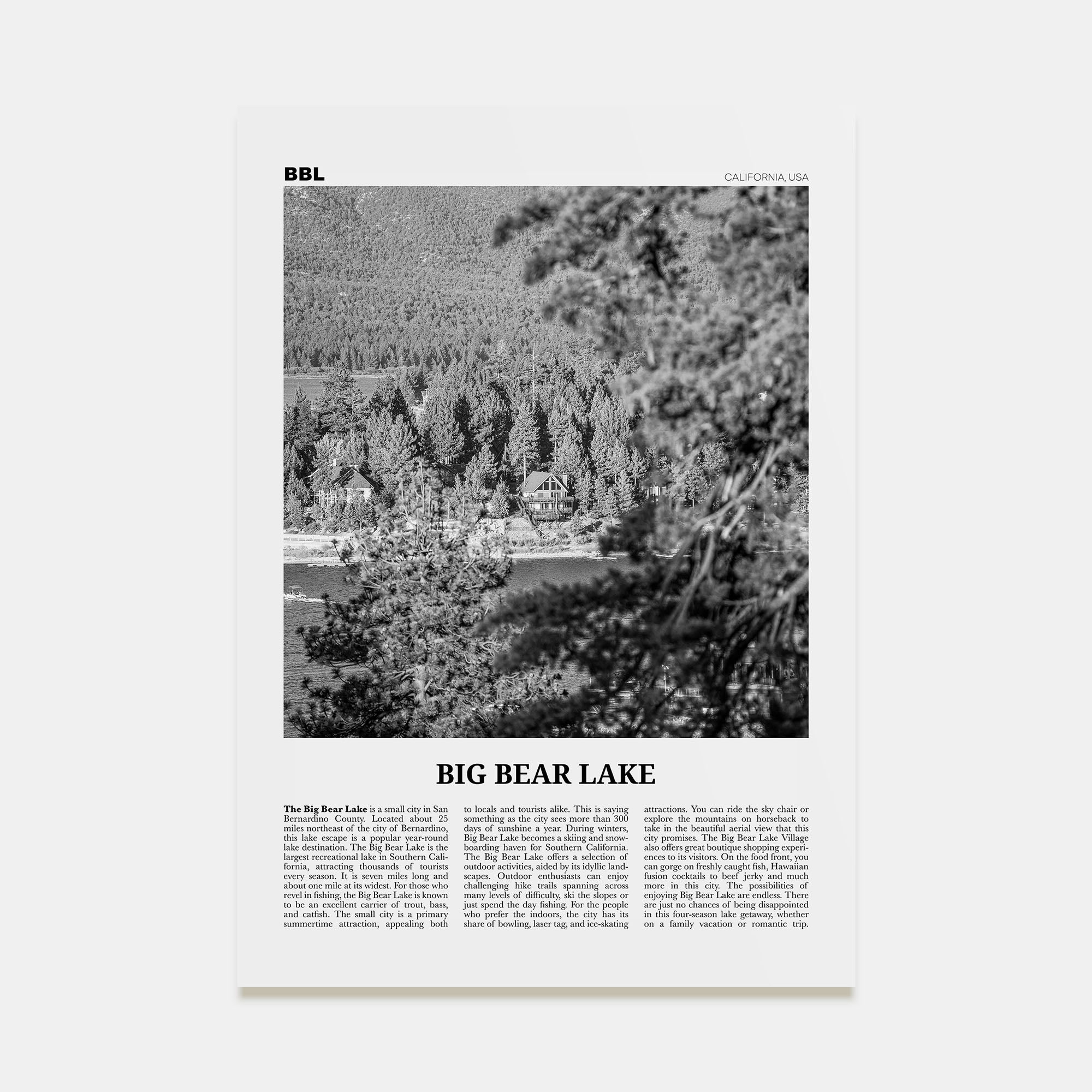 Big Bear Lake Travel B&W No 2 Poster
