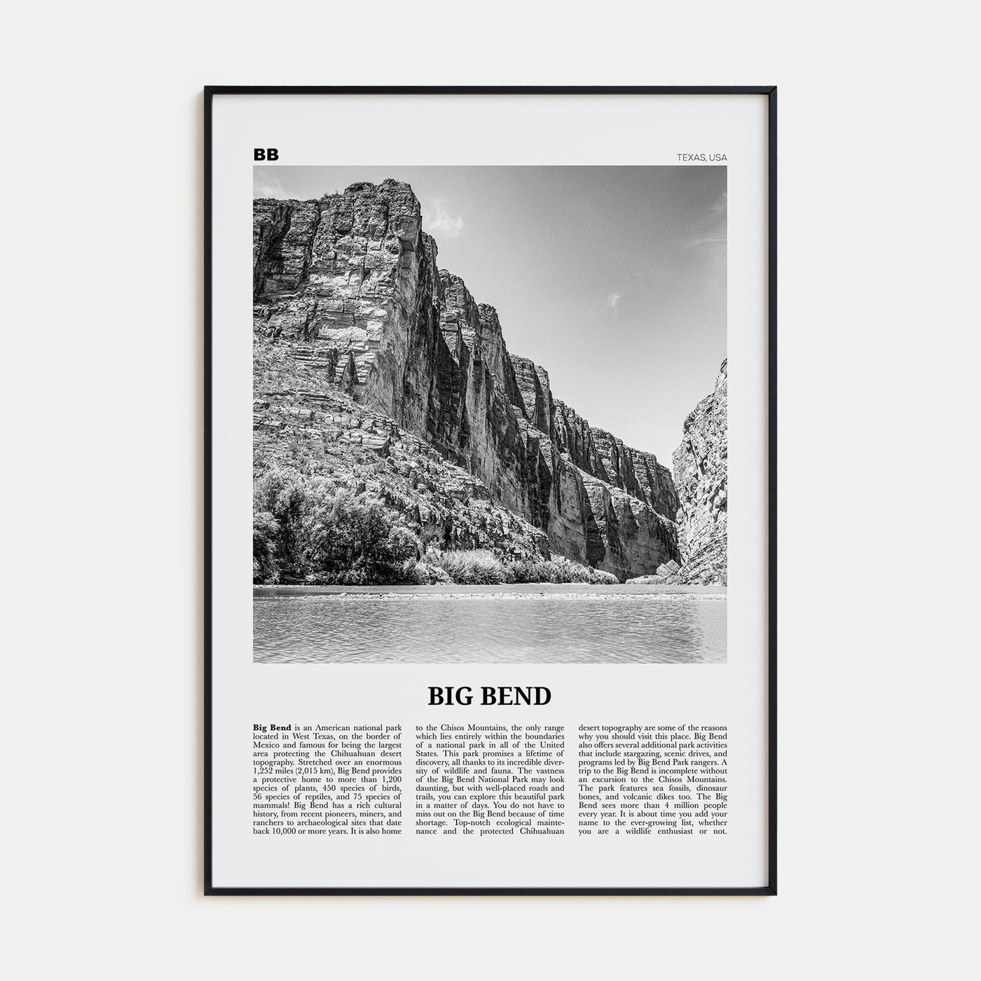 Big Bend National Park Travel B&W Poster