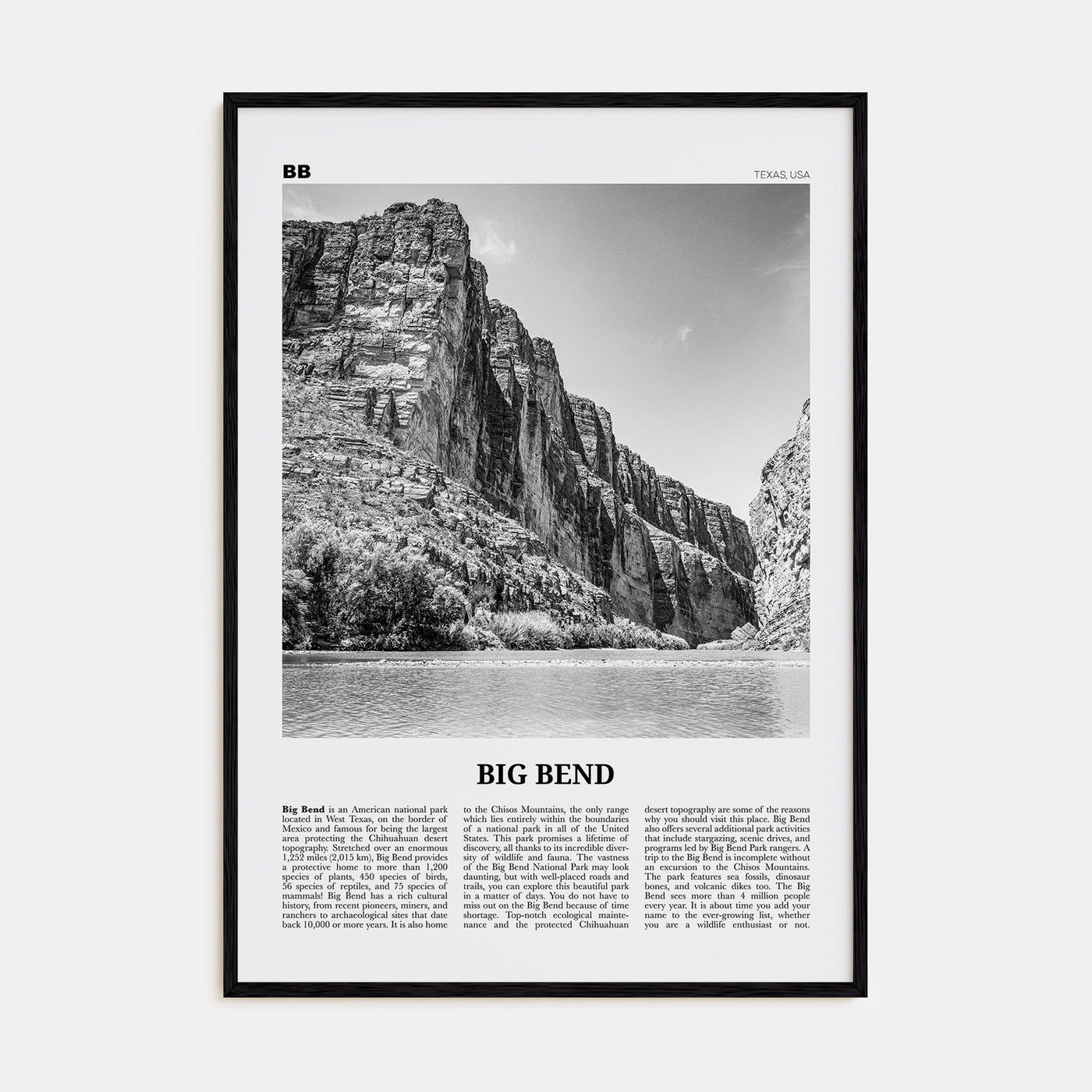 Big Bend National Park Travel B&W Poster
