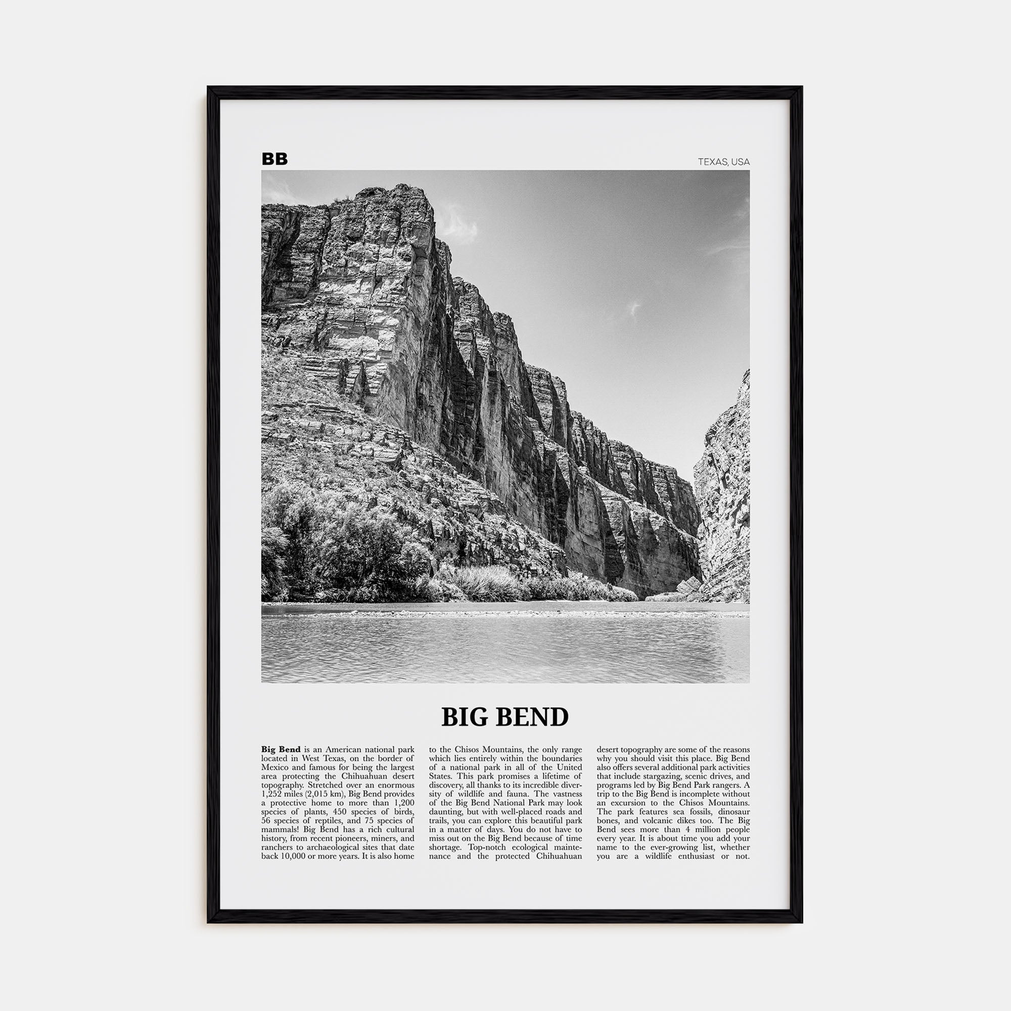 Big Bend National Park Travel B&W Poster