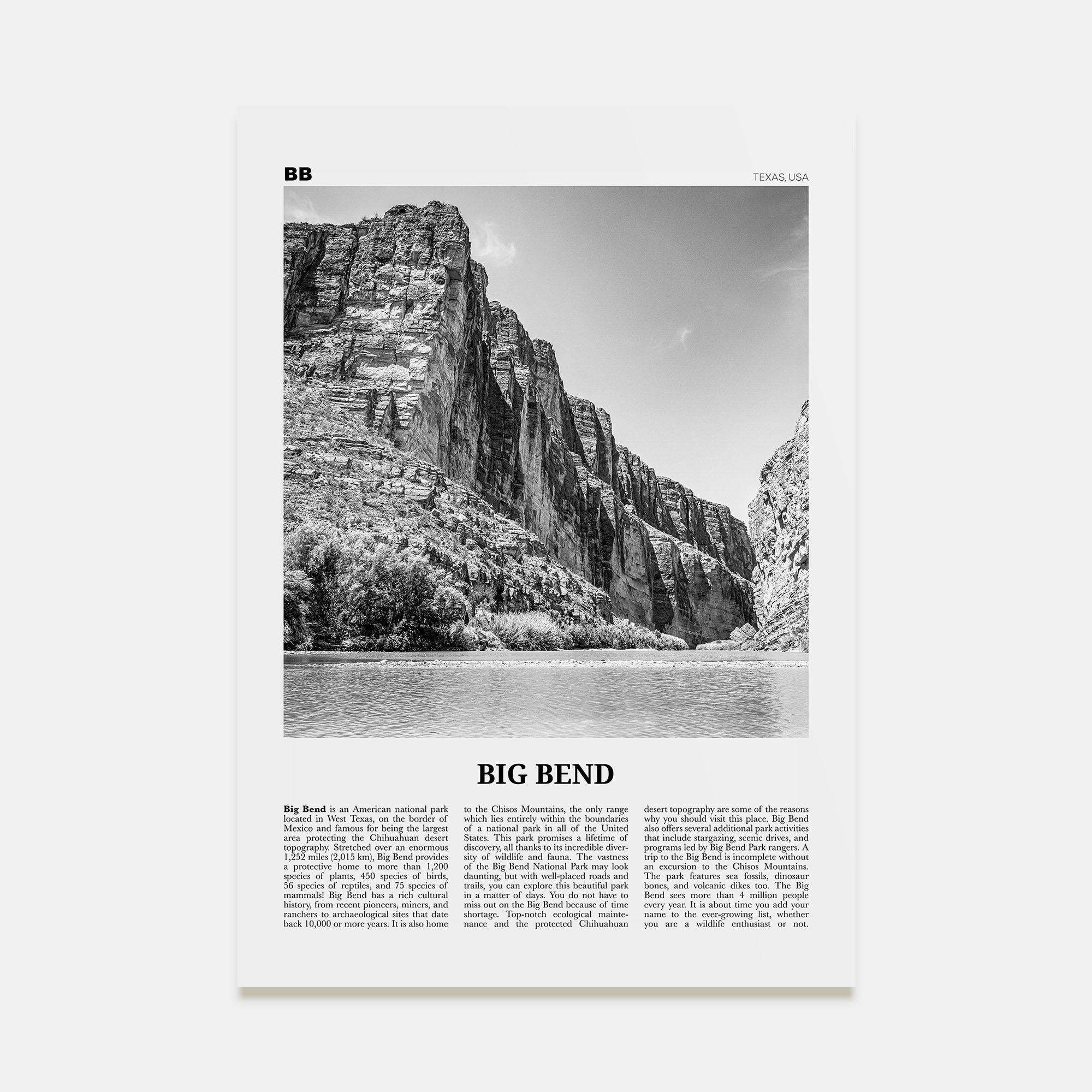 Big Bend National Park Travel B&W Poster