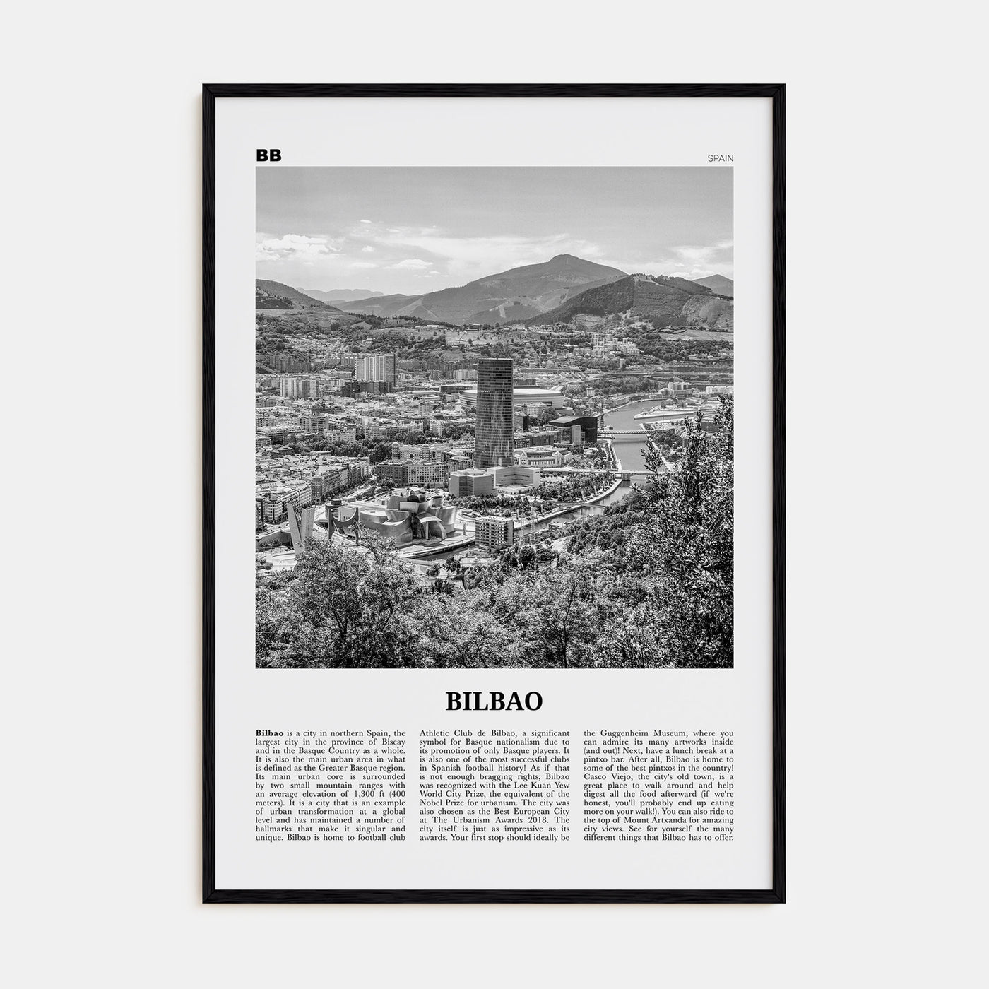 Bilbao Travel B&W Poster