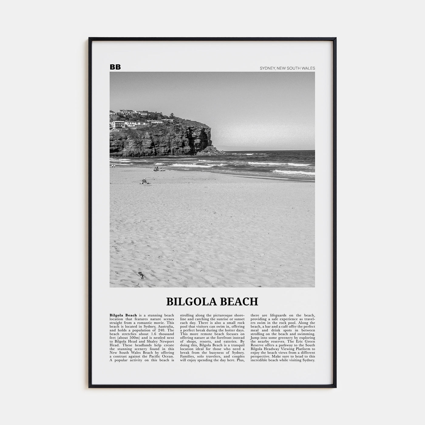 Bilgola Beach Travel B&W Poster