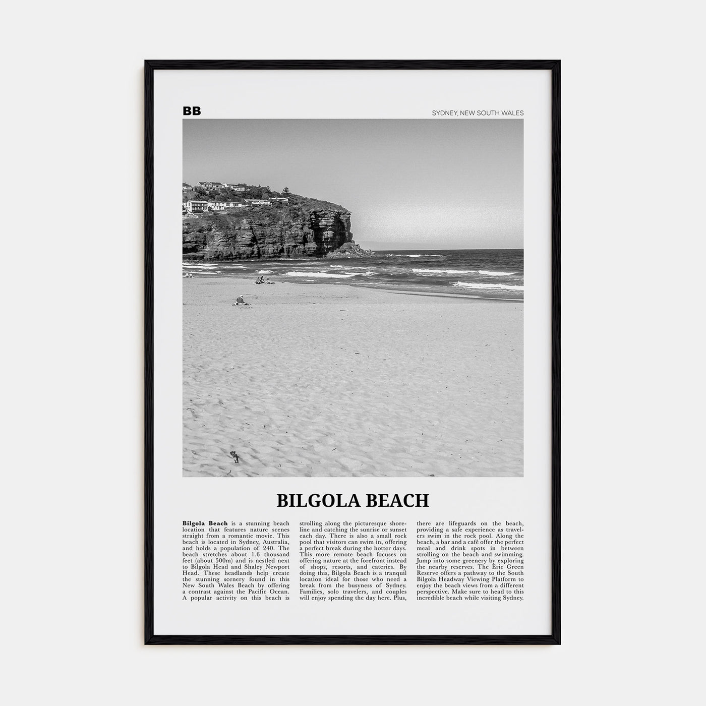 Bilgola Beach Travel B&W Poster