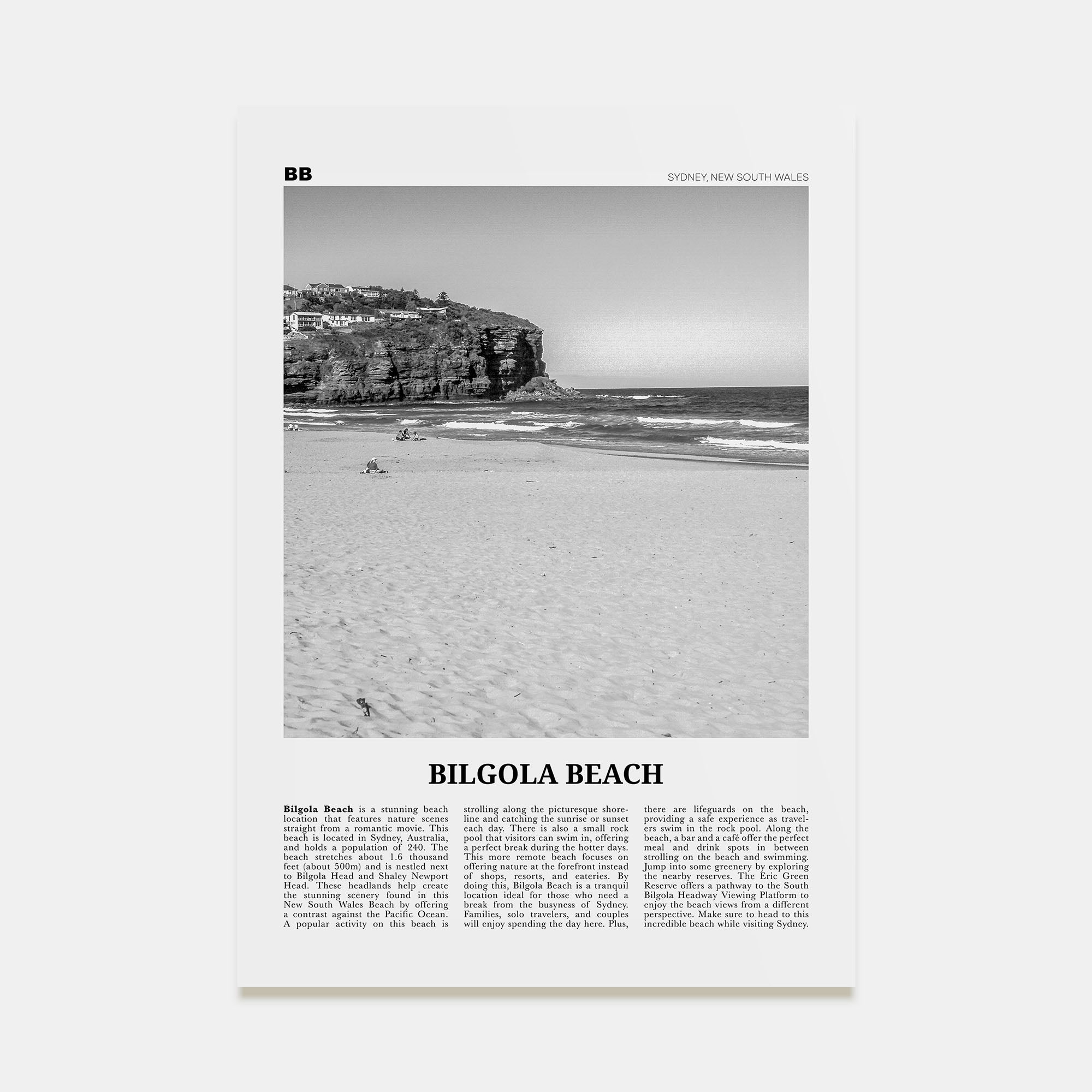 Bilgola Beach Travel B&W Poster