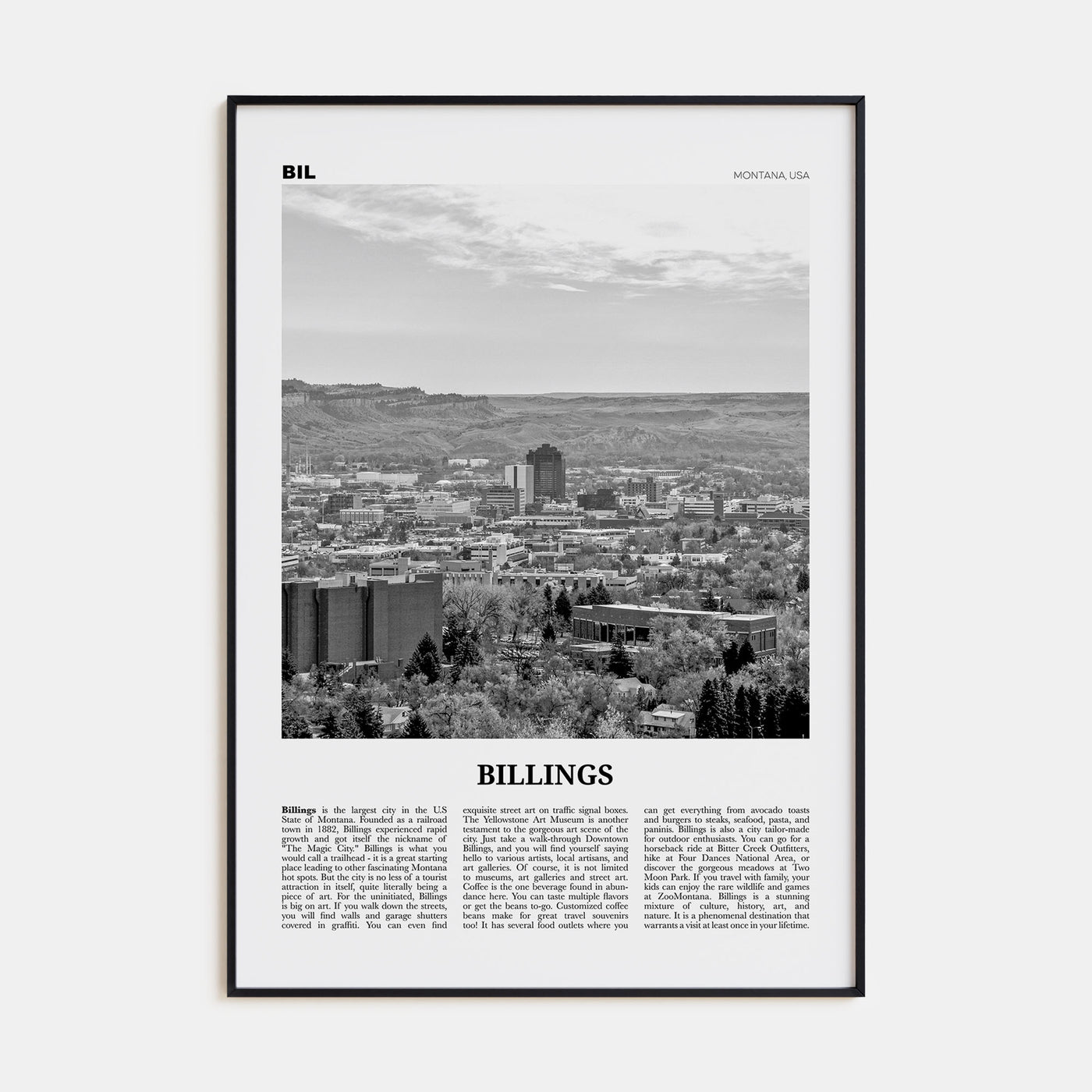 Billings Travel B&W Poster