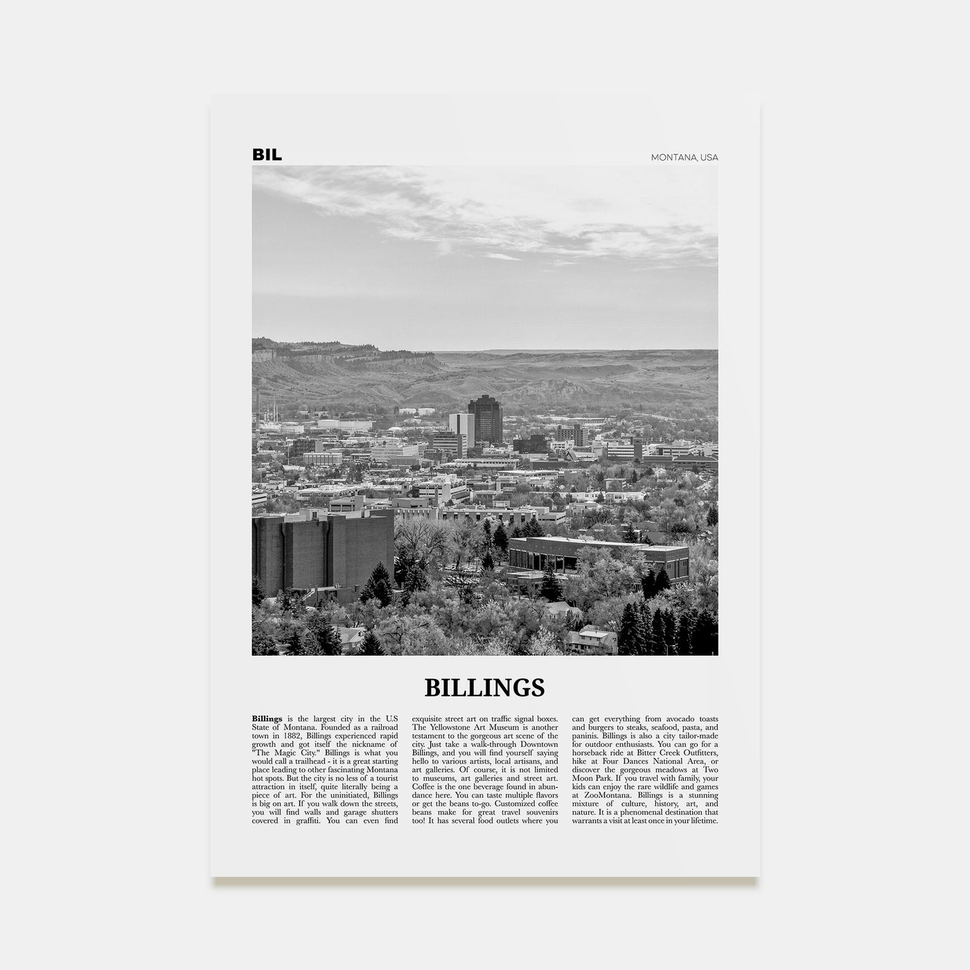 Billings Travel B&W Poster