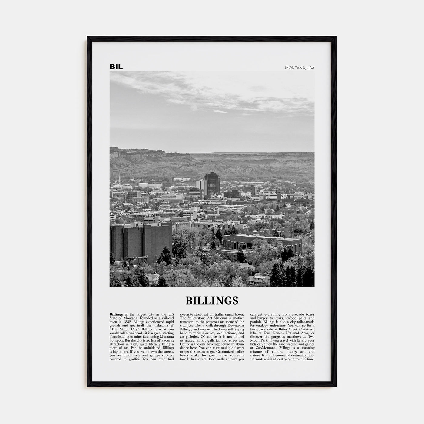 Billings Travel B&W Poster