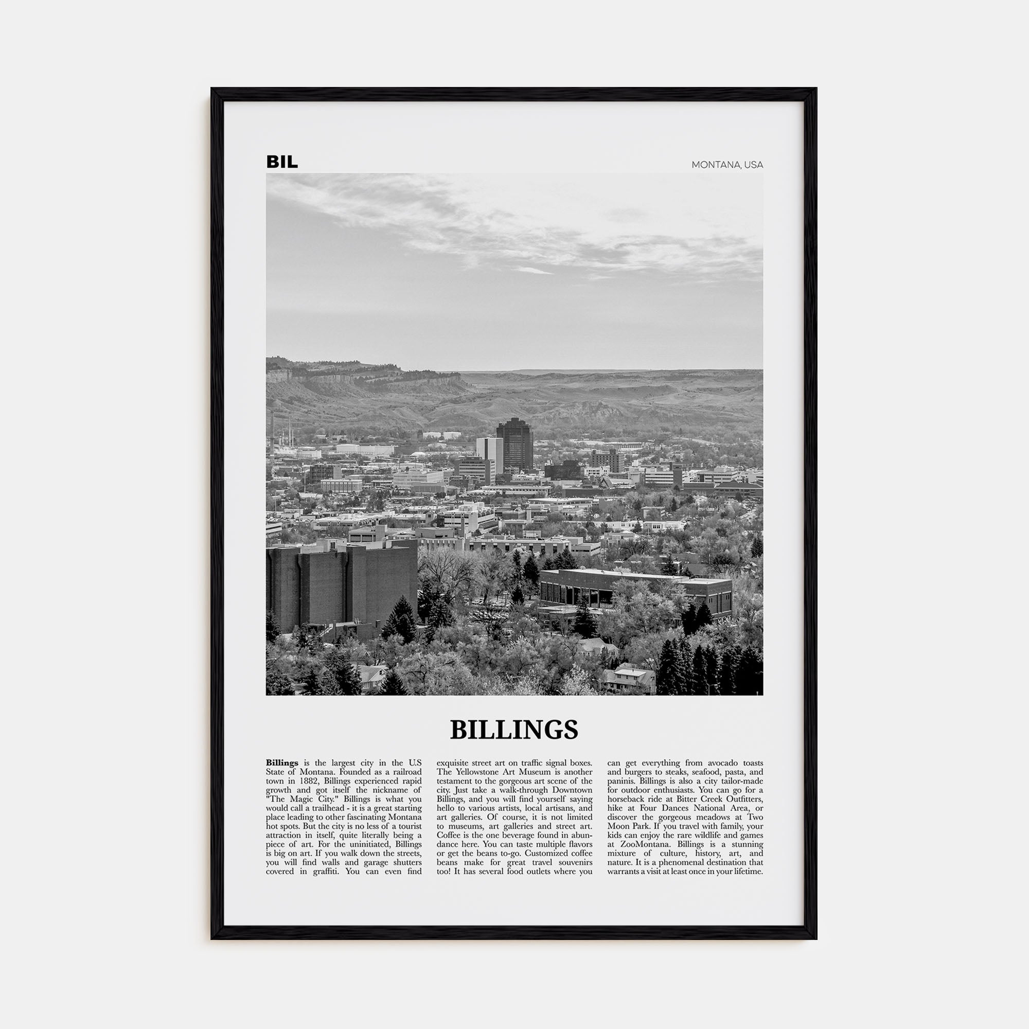 Billings Travel B&W Poster