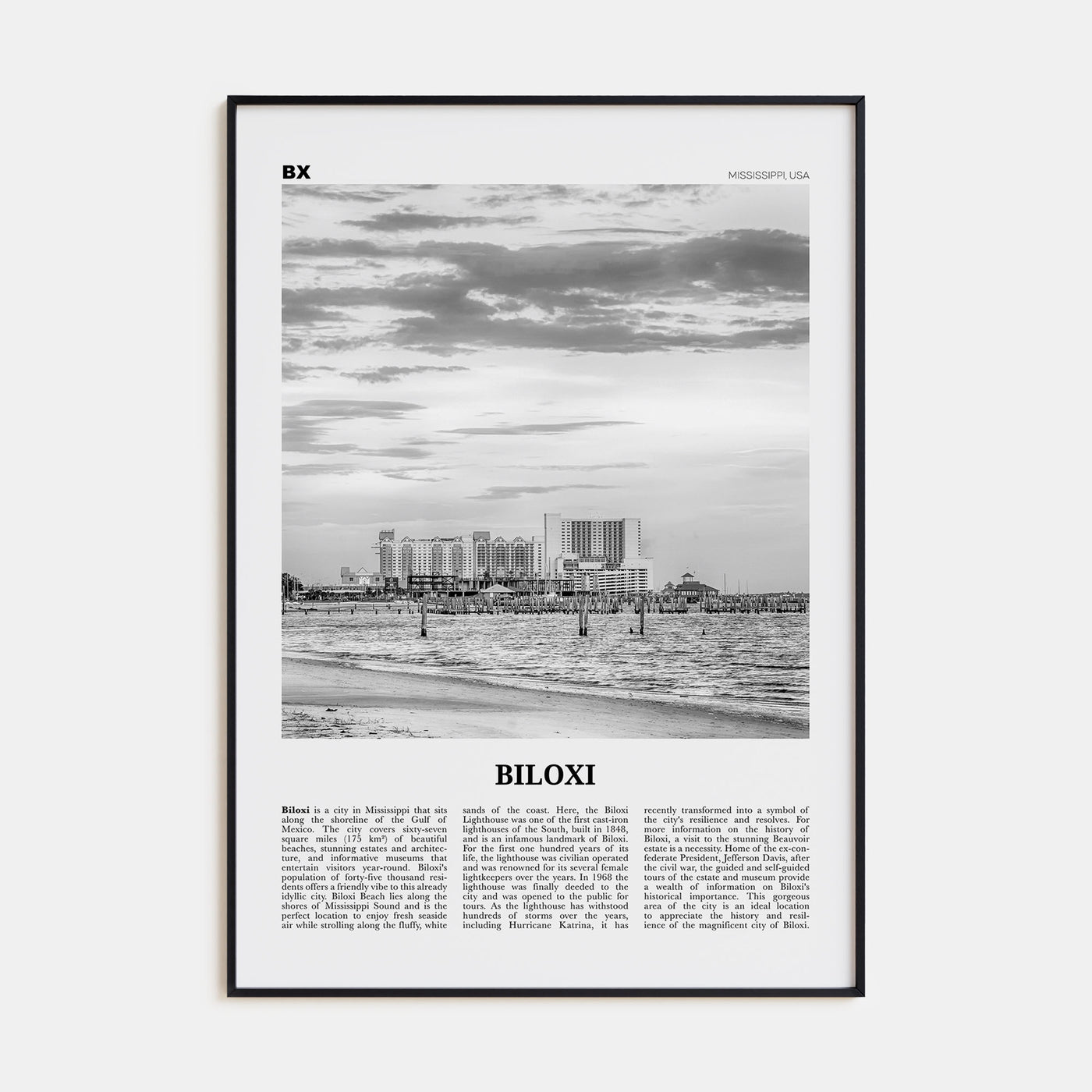 Biloxi Travel B&W Poster