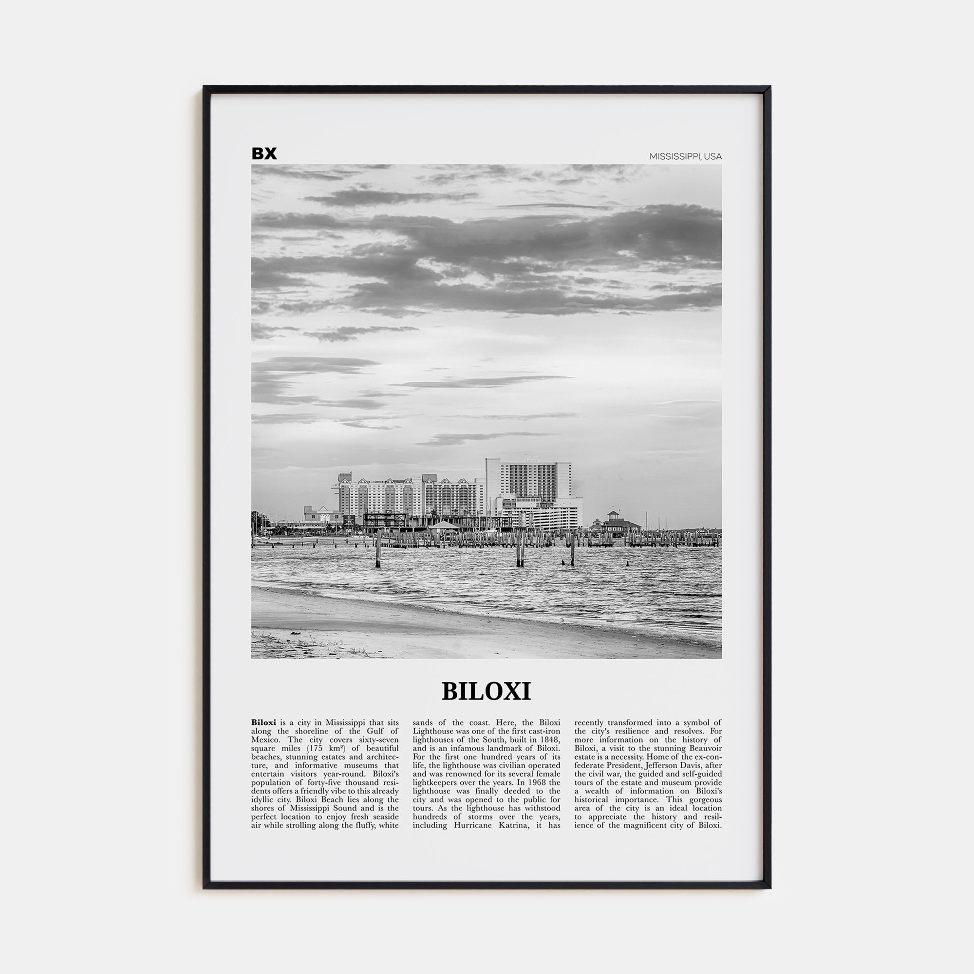 Biloxi Travel B&W Poster