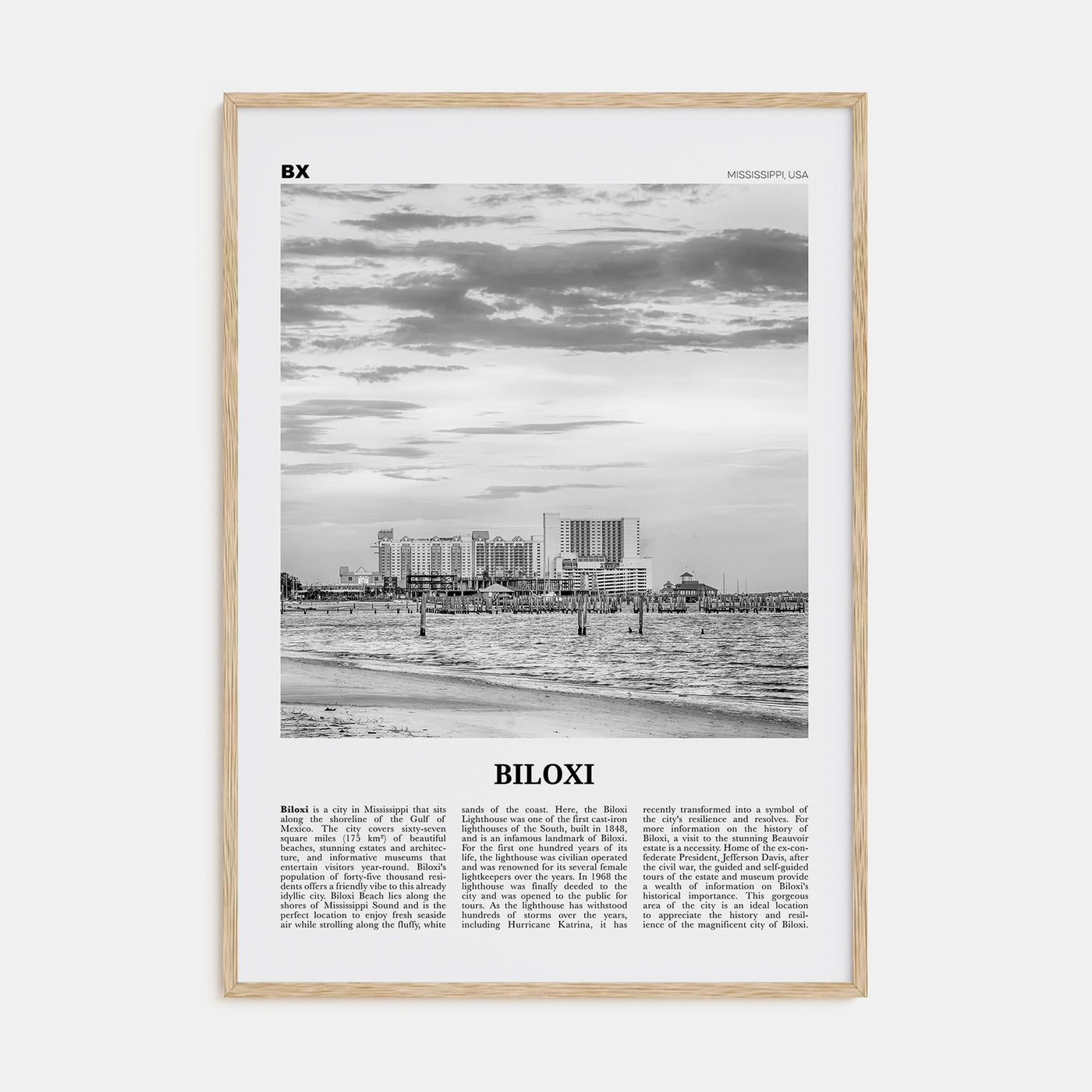Biloxi Travel B&W Poster