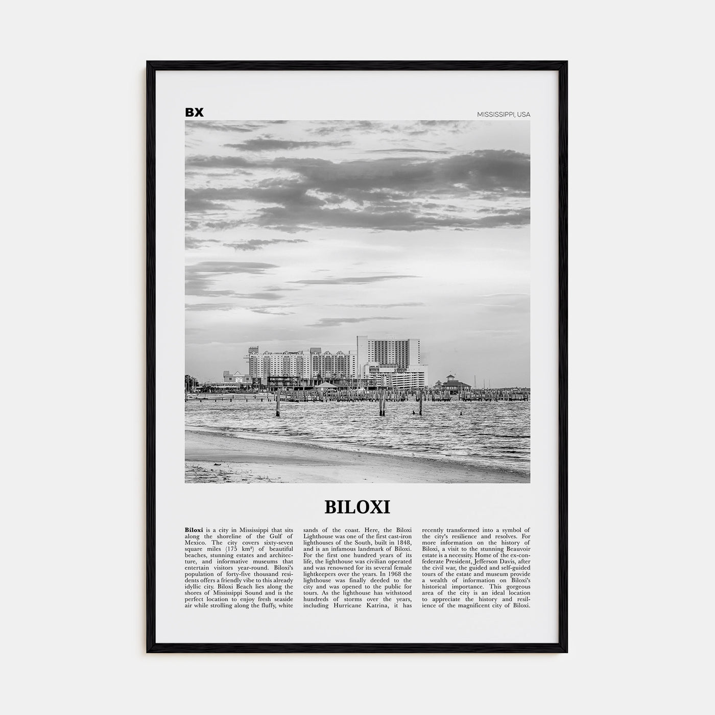 Biloxi Travel B&W Poster
