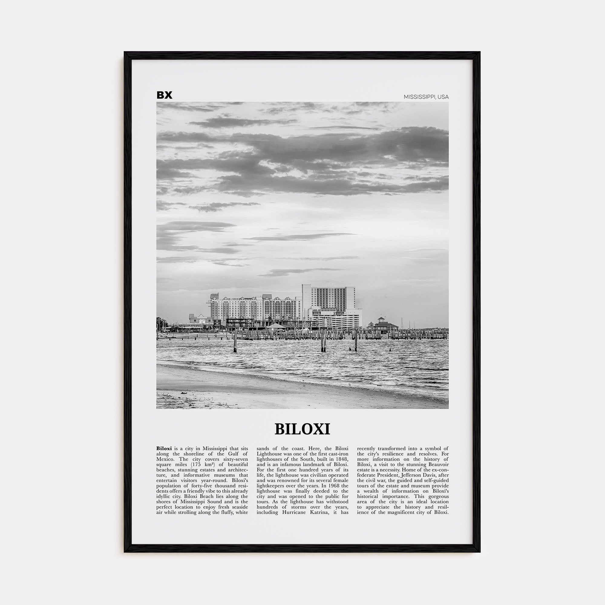 Biloxi Travel B&W Poster