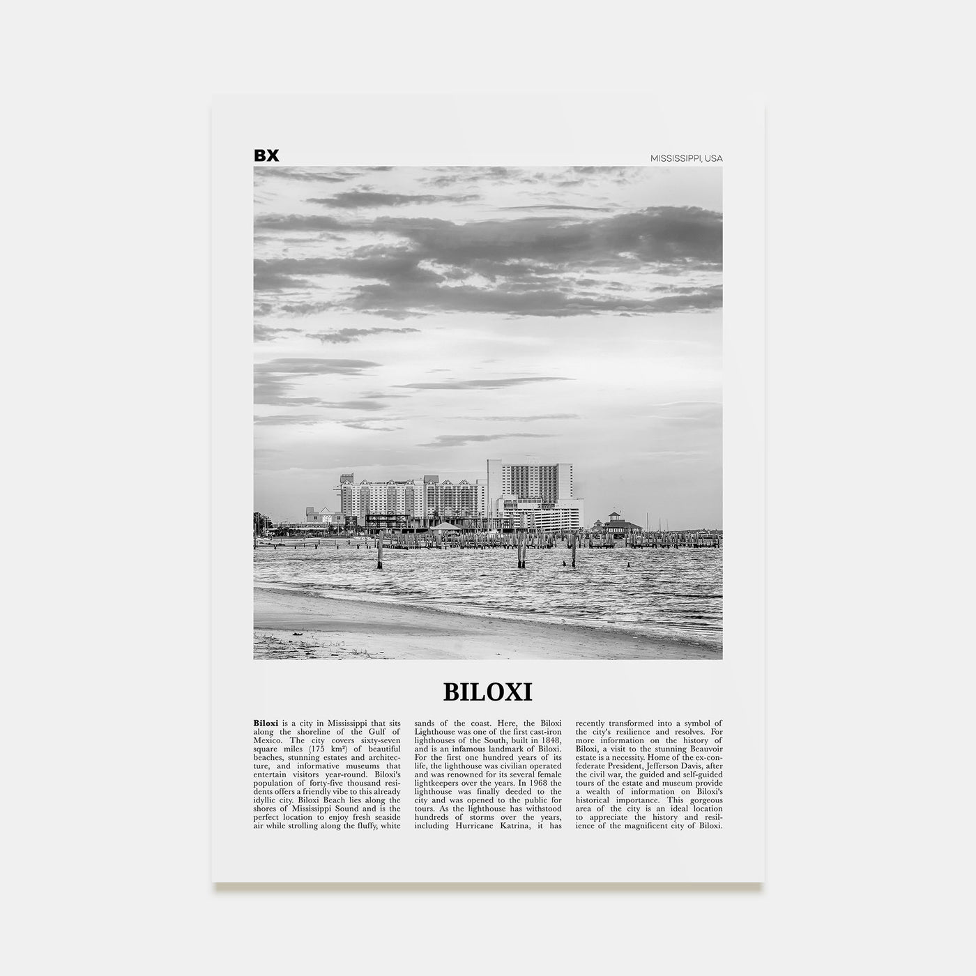 Biloxi Travel B&W Poster