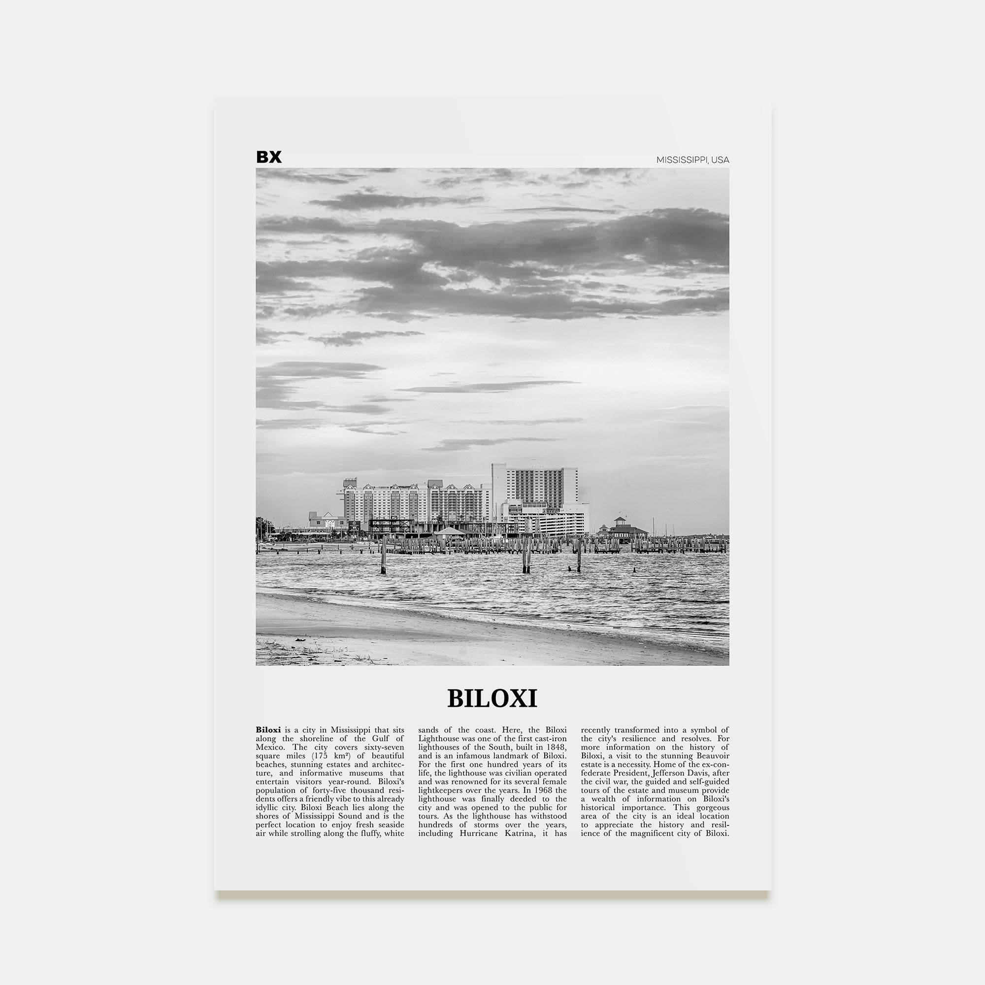Biloxi Travel B&W Poster
