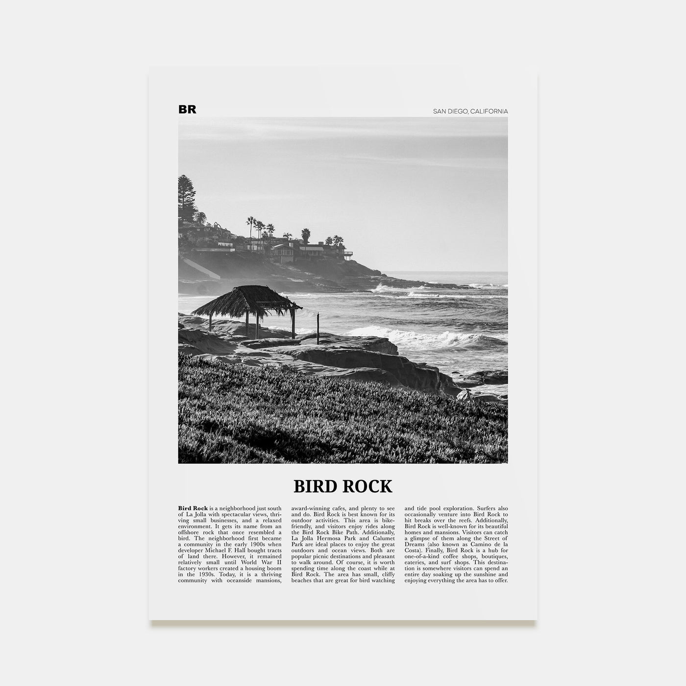 Bird Rock Travel B&W No 1 Poster