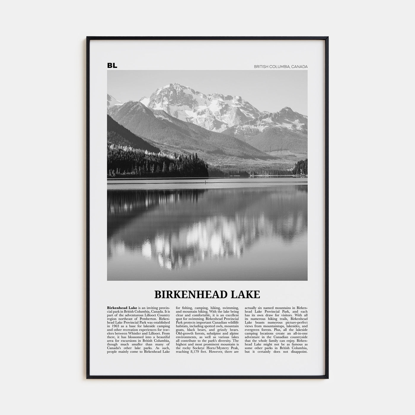 Birkenhead Lake Travel B&W Poster