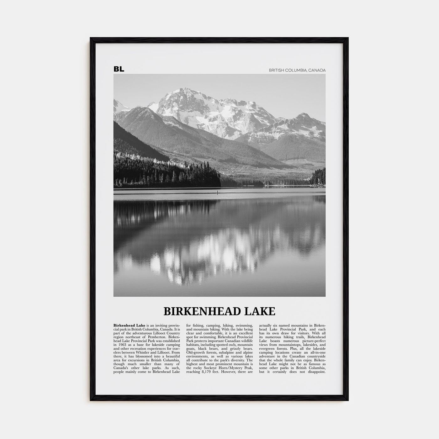 Birkenhead Lake Travel B&W Poster