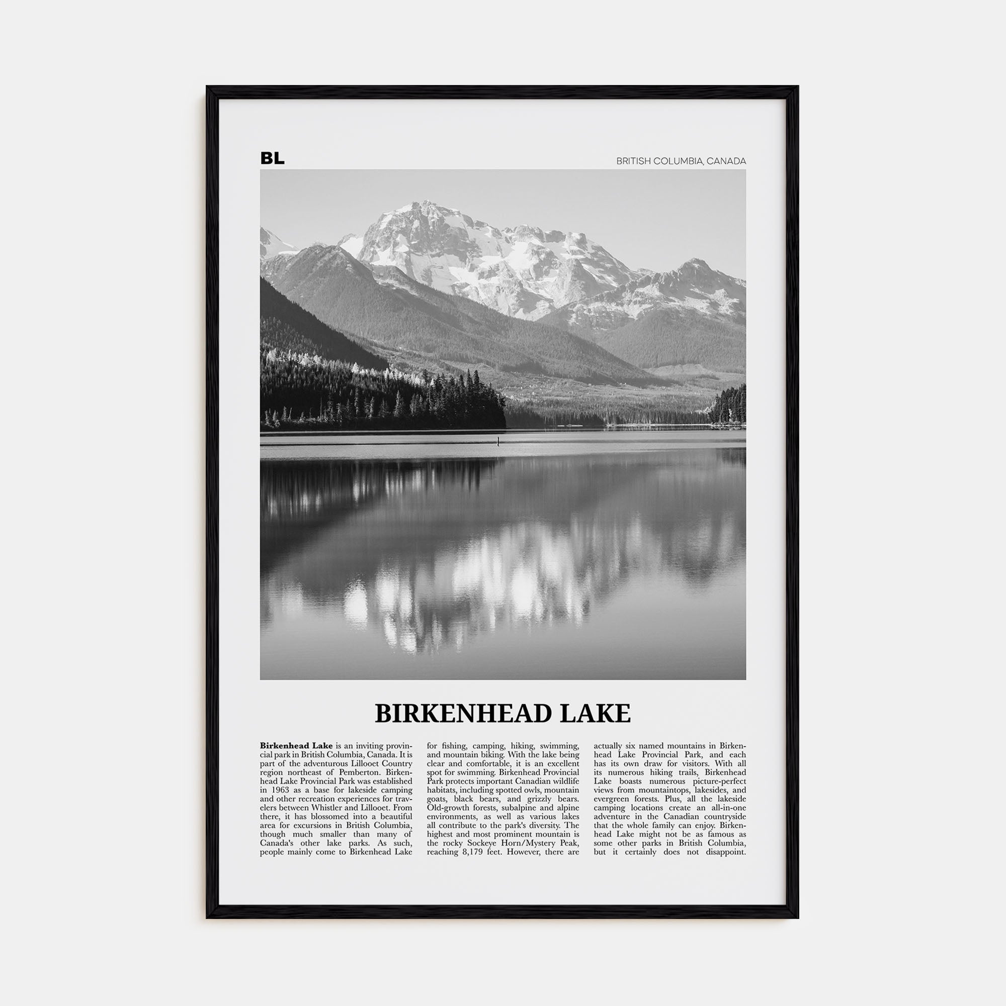 Birkenhead Lake Travel B&W Poster