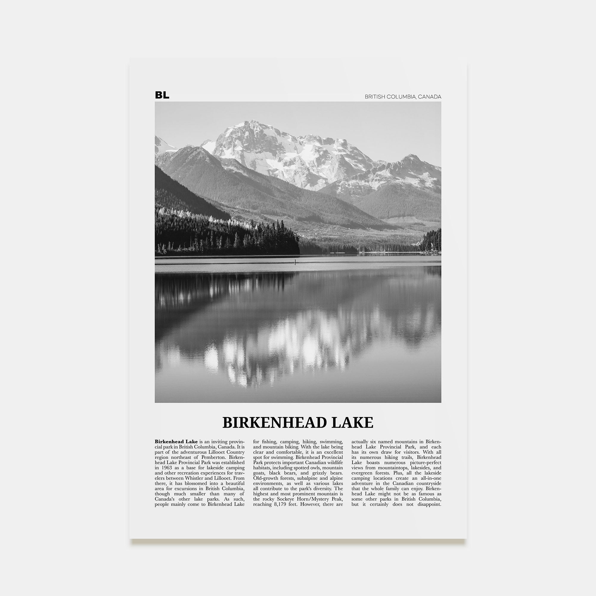 Birkenhead Lake Travel B&W Poster