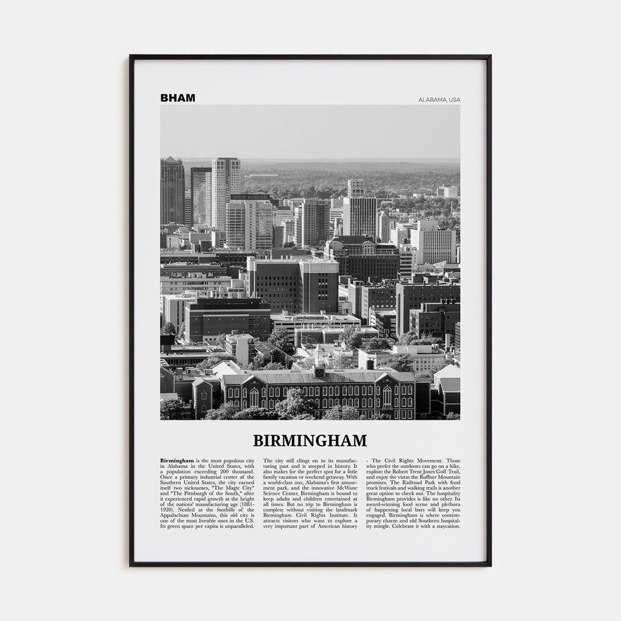 Birmingham, Alabama Travel B&W Poster