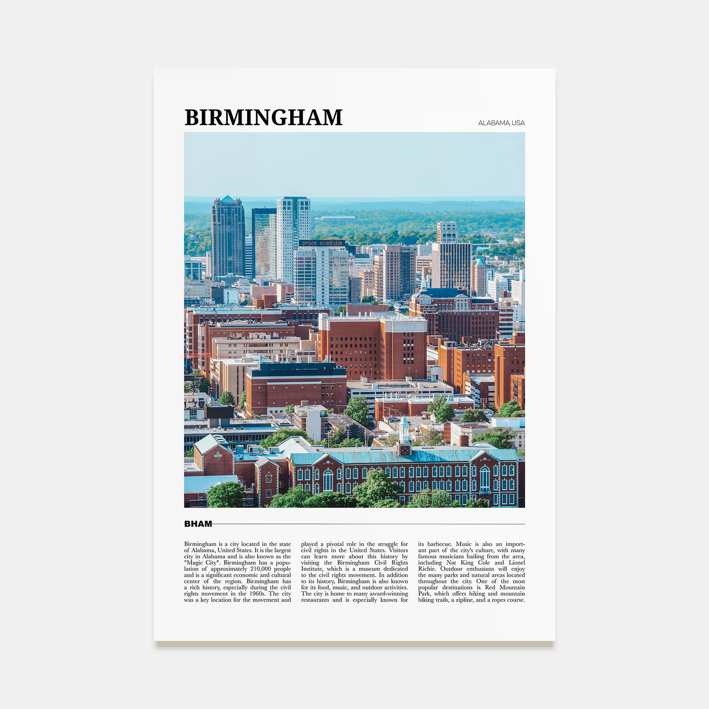 Birmingham, Alabama Travel Color Poster