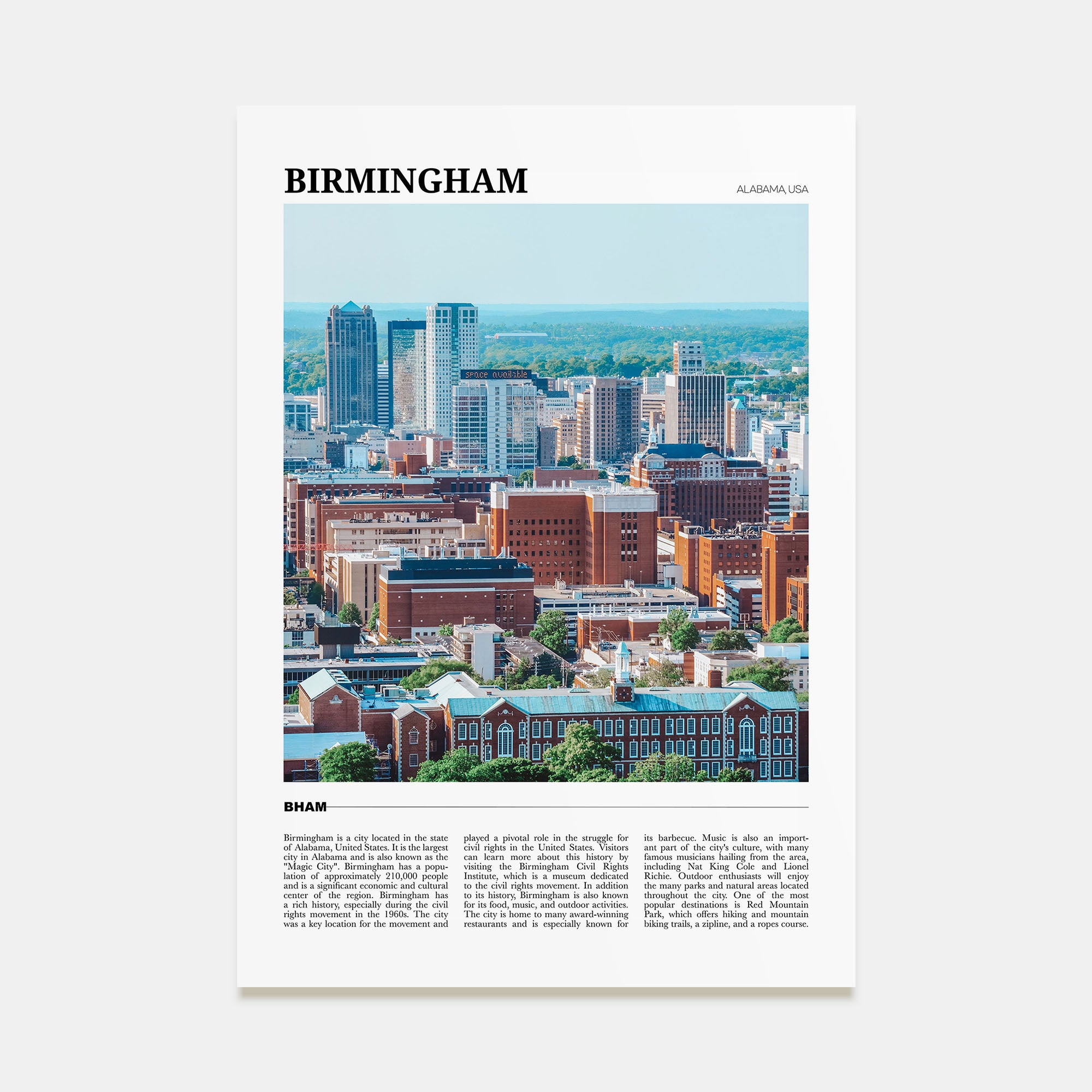 Birmingham, Alabama Travel Color Poster