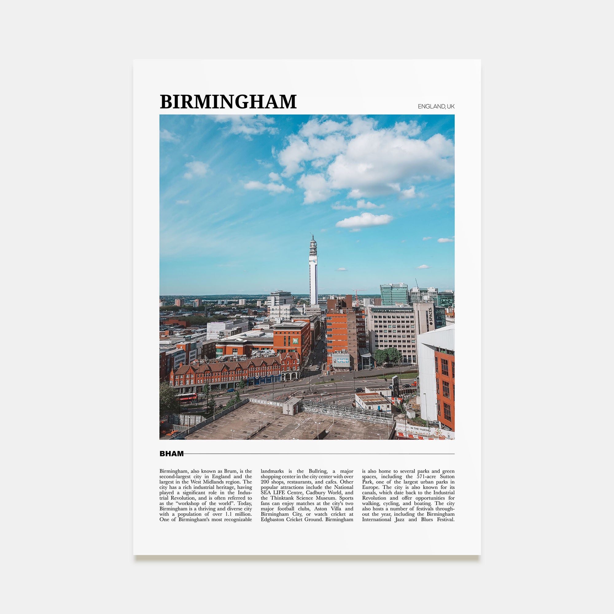 Birmingham, England Travel Color Poster