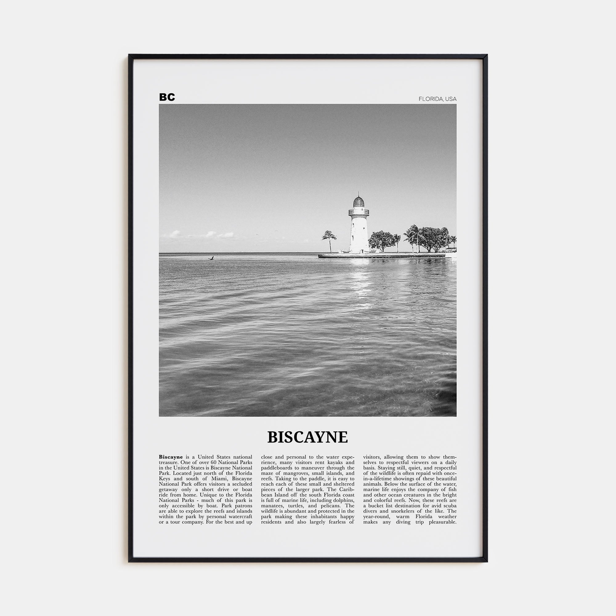 Biscayne National Park Travel B&W Poster
