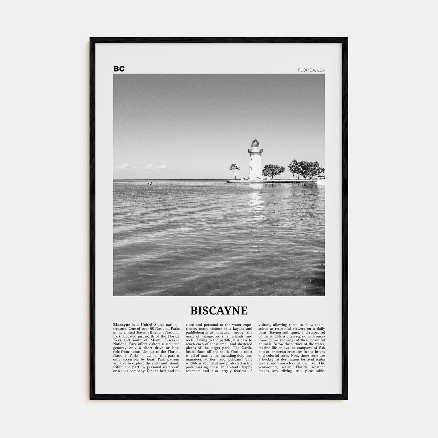 Biscayne National Park Travel B&W Poster