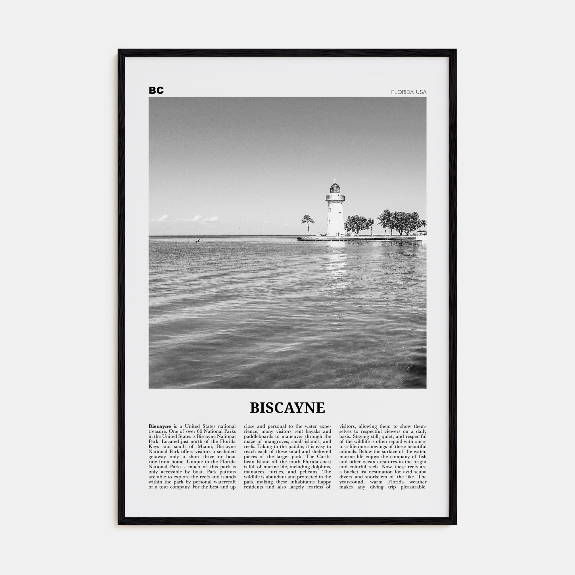 Biscayne National Park Travel B&W Poster