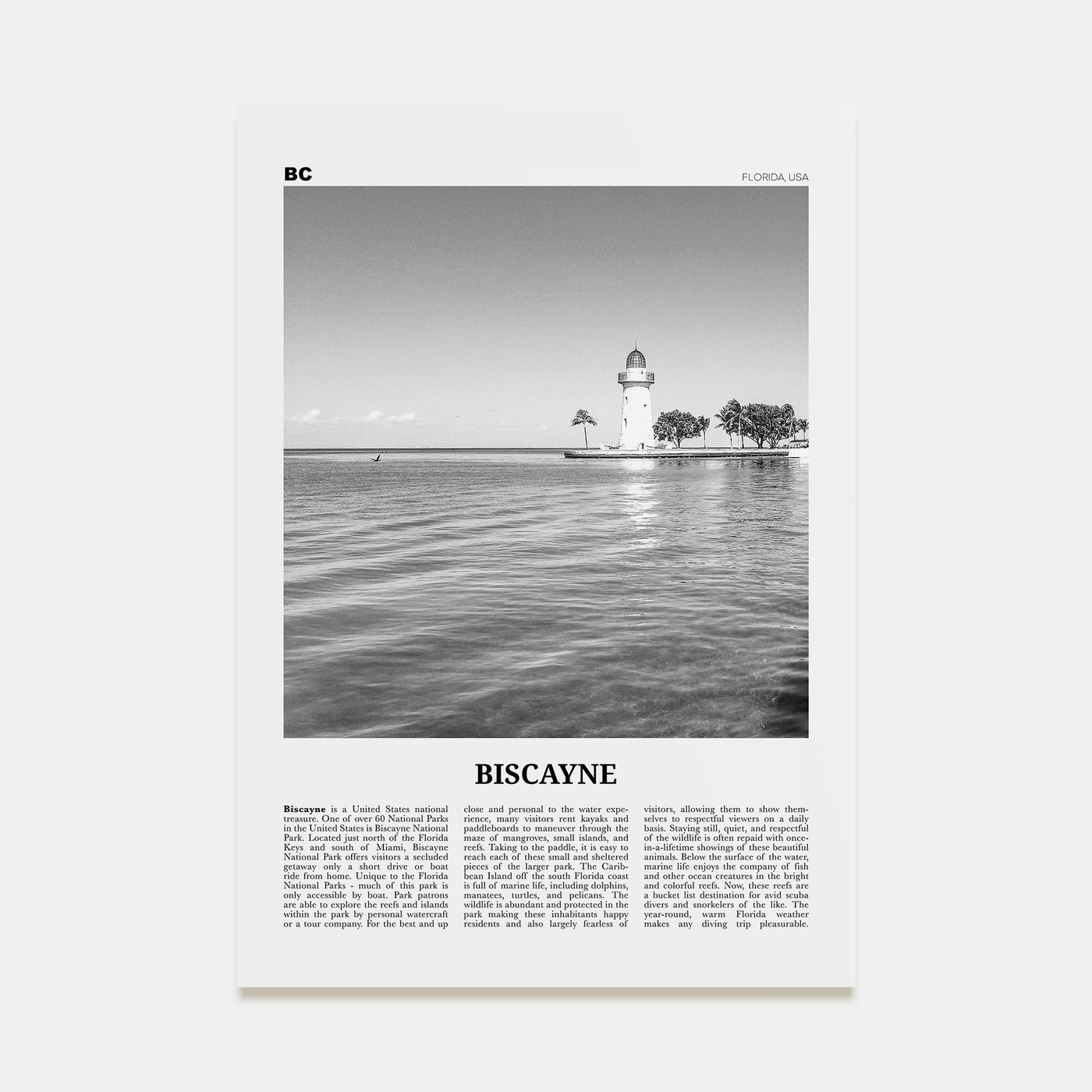 Biscayne National Park Travel B&W Poster