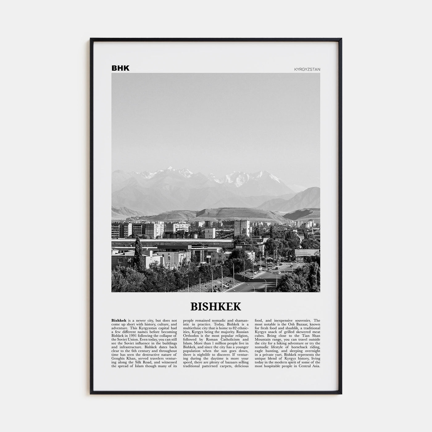 Bishkek Travel B&W Poster