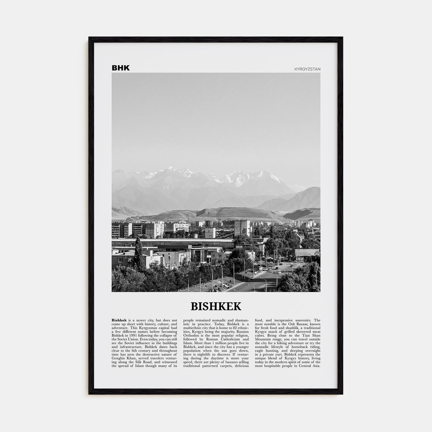 Bishkek Travel B&W Poster