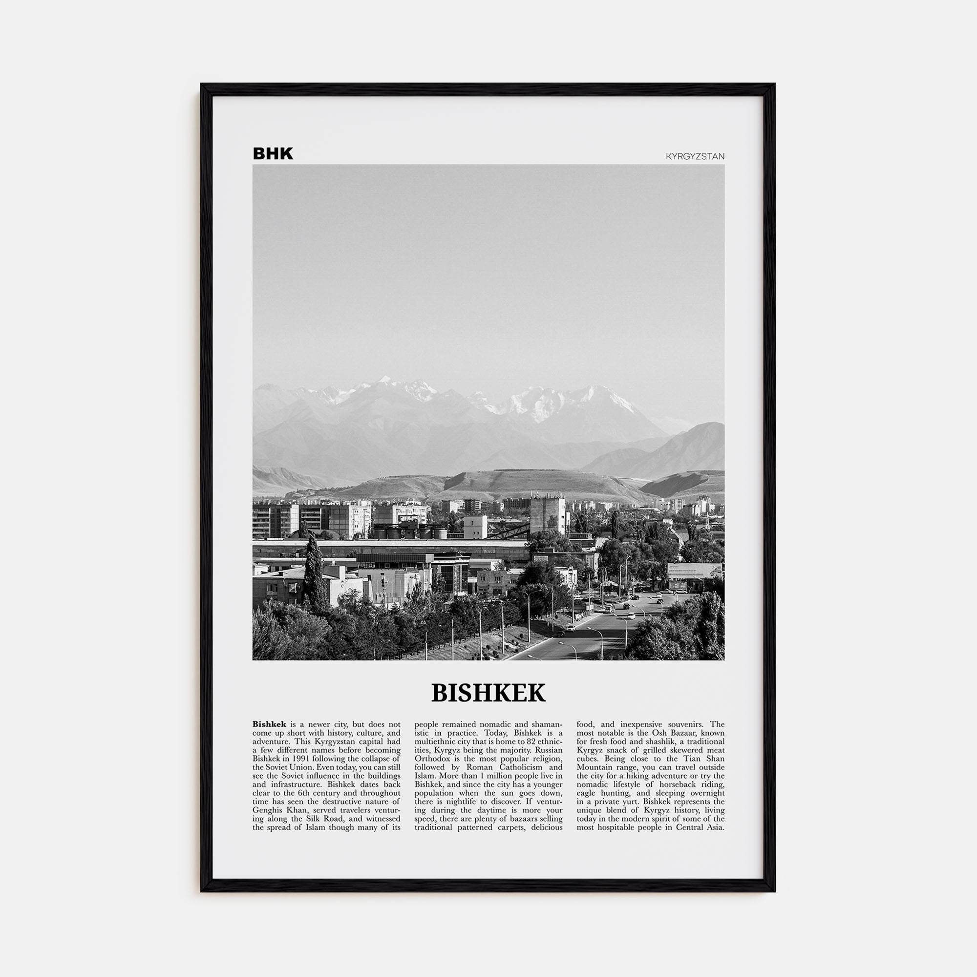 Bishkek Travel B&W Poster