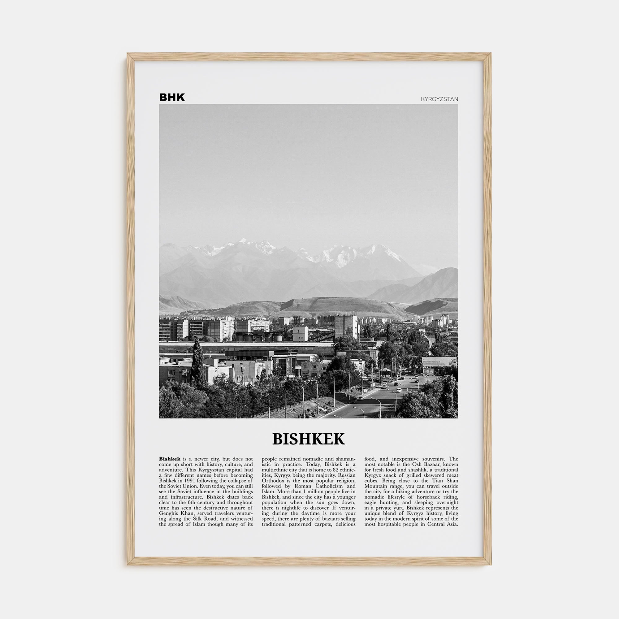 Bishkek Travel B&W Poster