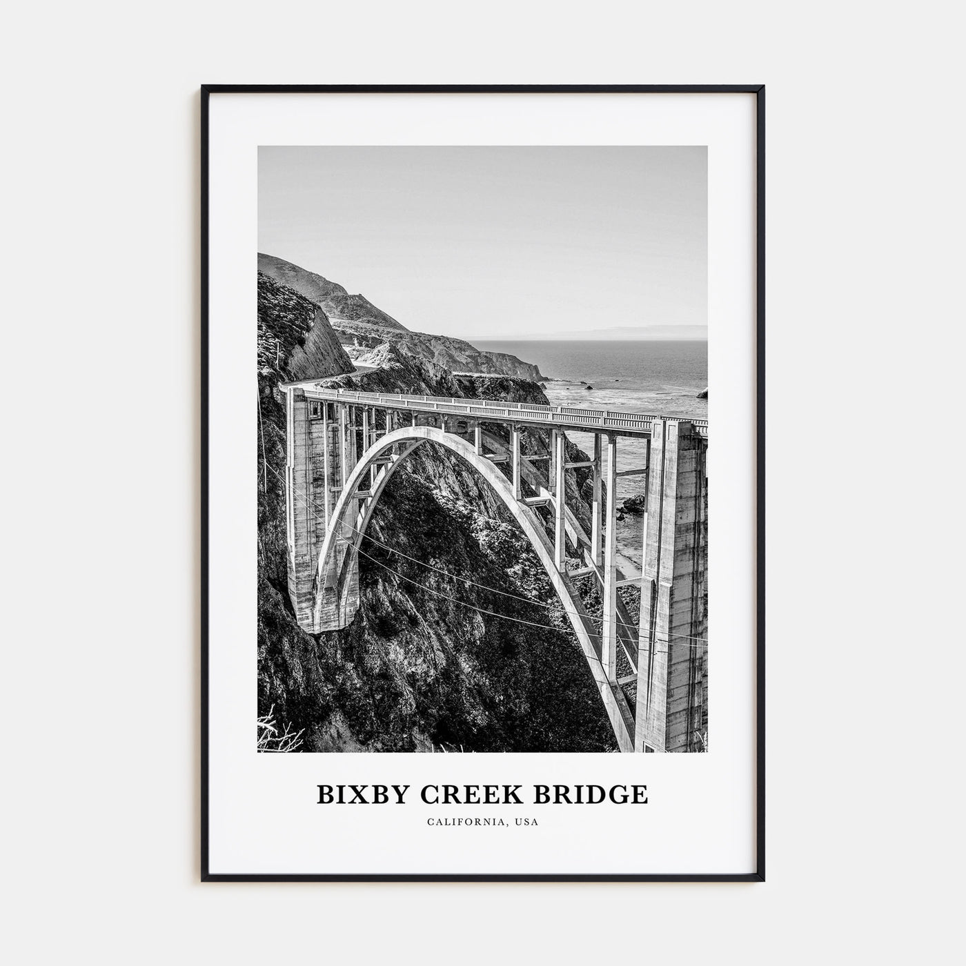 Bixby Creek Bridge Portrait B&W Poster