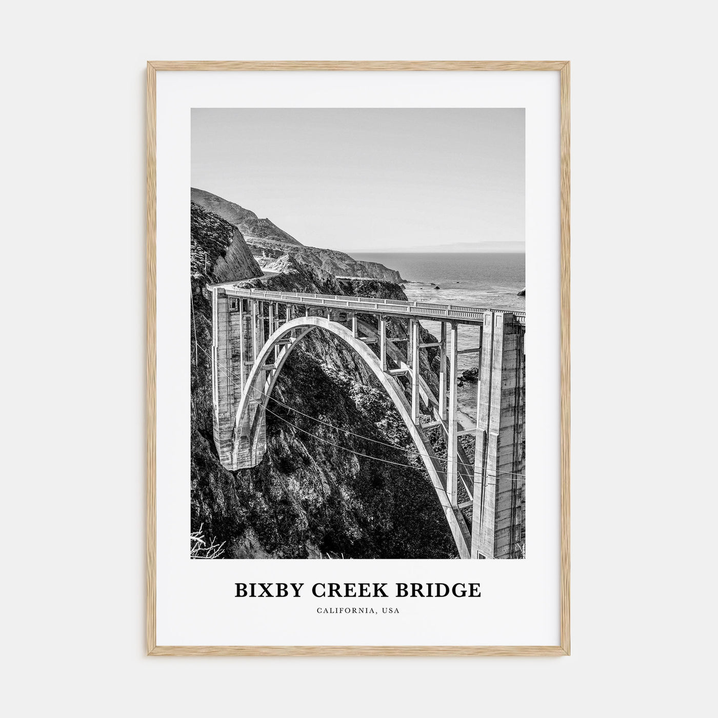 Bixby Creek Bridge Portrait B&W Poster