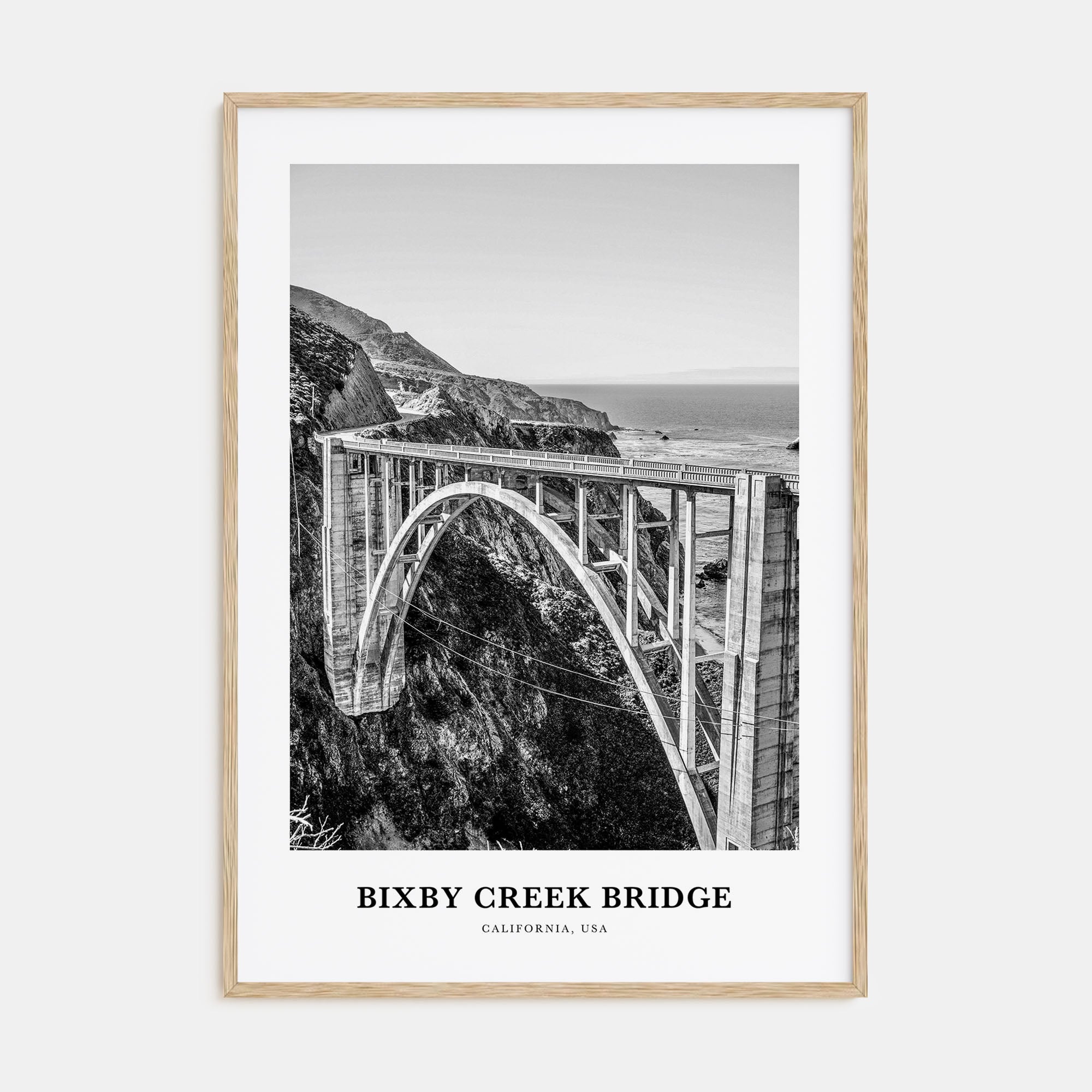 Bixby Creek Bridge Portrait B&W Poster