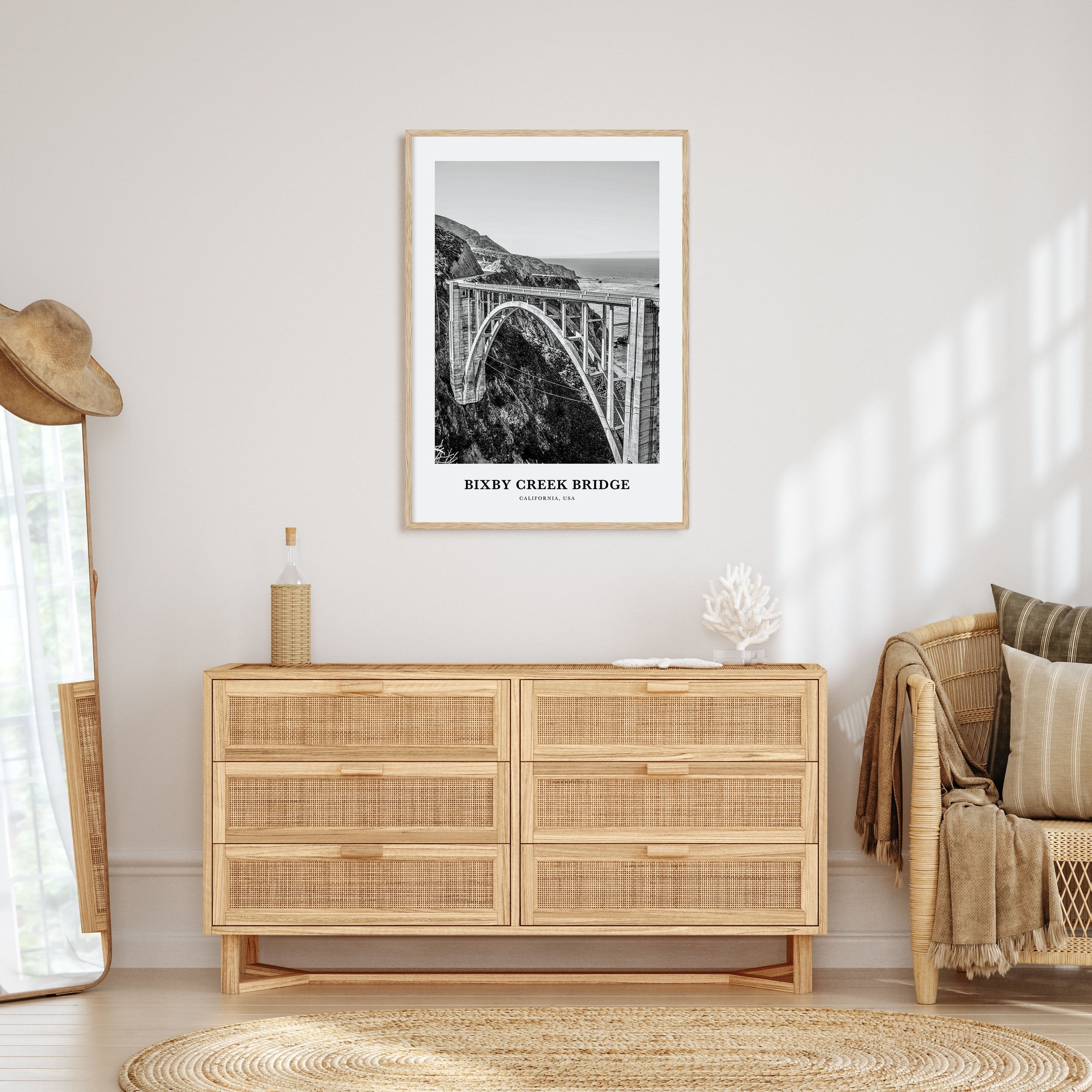 Bixby Creek Bridge Portrait B&W Poster