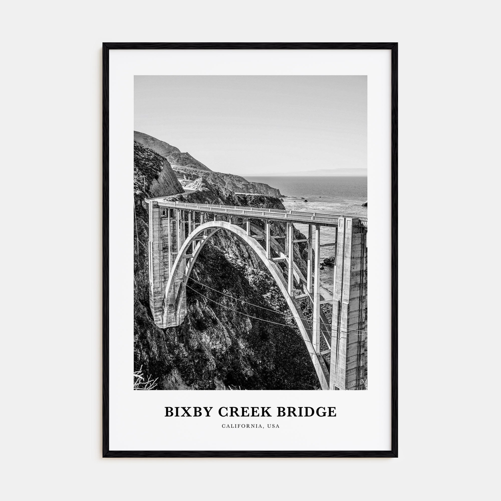 Bixby Creek Bridge Portrait B&W Poster