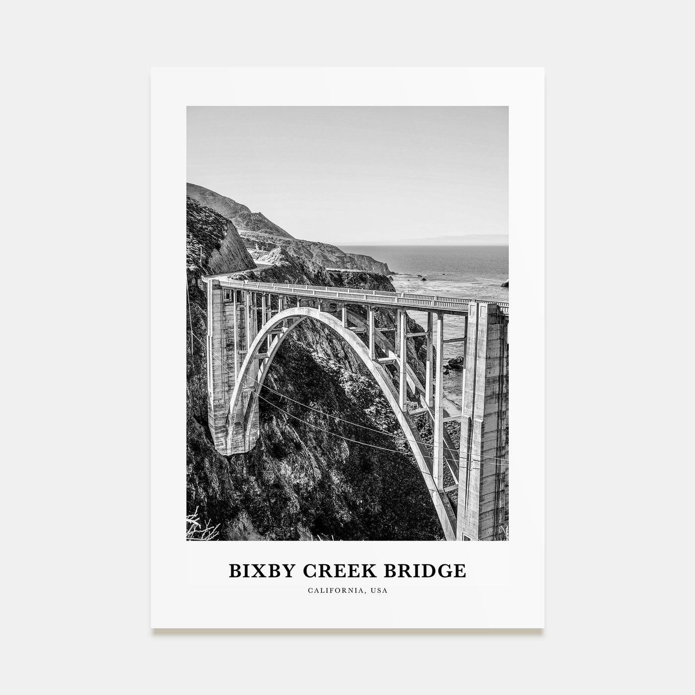 Bixby Creek Bridge Portrait B&W Poster