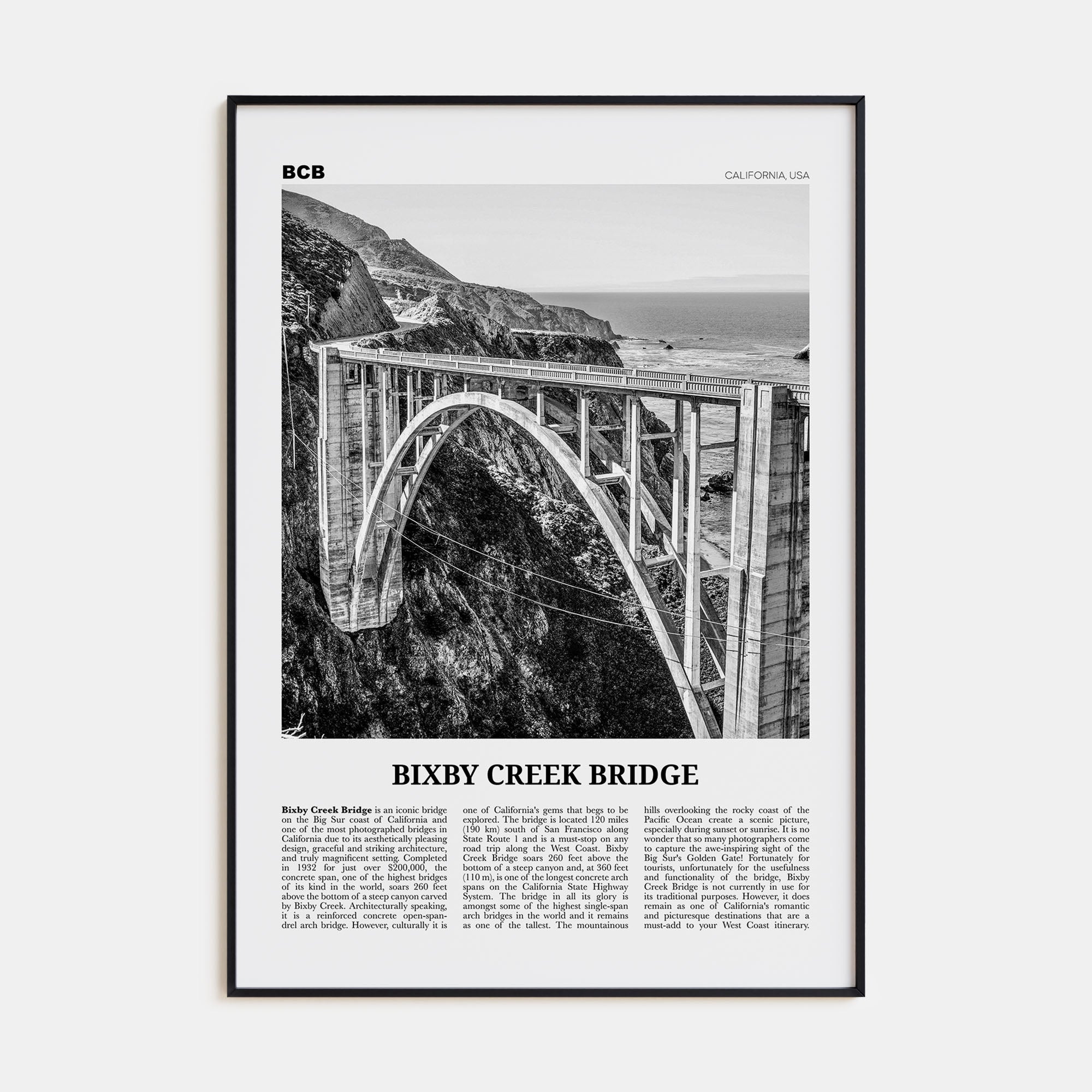 Bixby Creek Bridge Travel B&W Poster