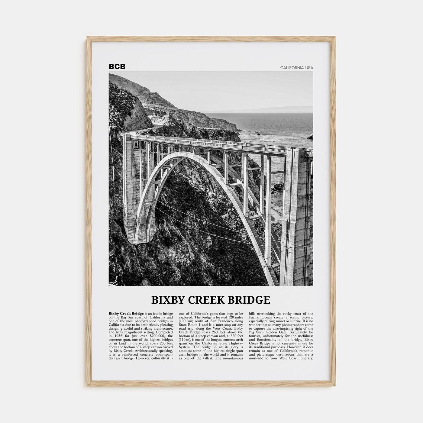 Bixby Creek Bridge Travel B&W Poster
