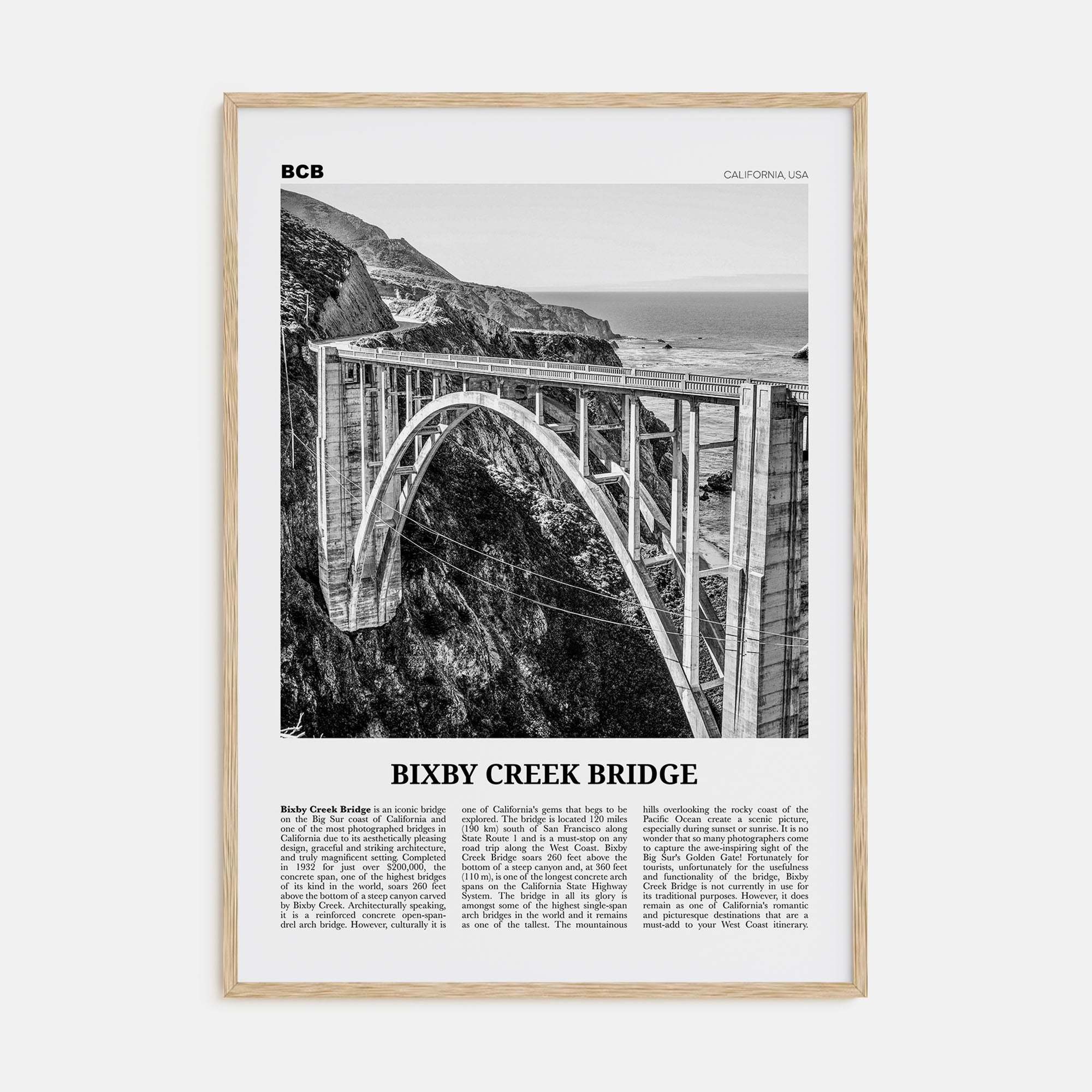 Bixby Creek Bridge Travel B&W Poster