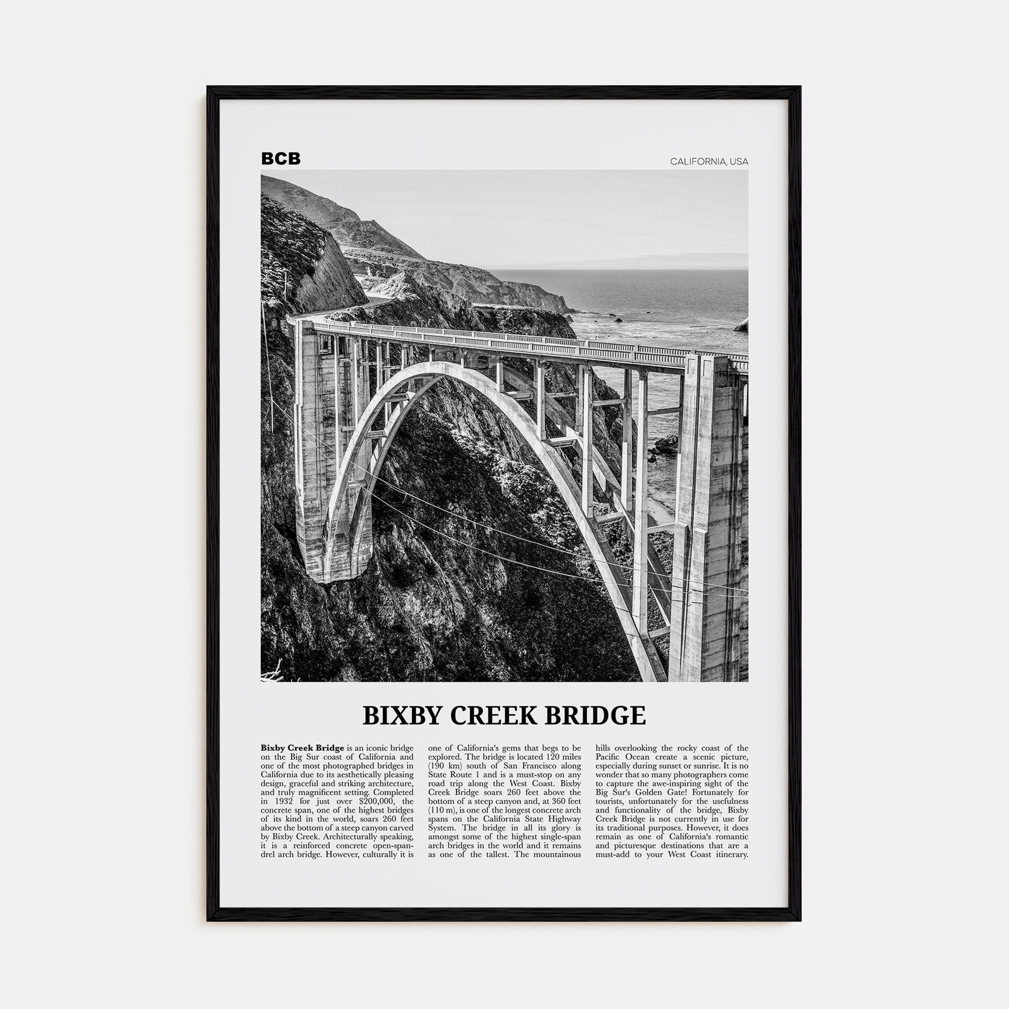Bixby Creek Bridge Travel B&W Poster