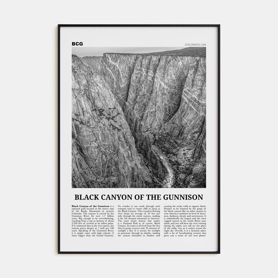 Black Canyon of the Gunnison National Park Travel B&W Poster